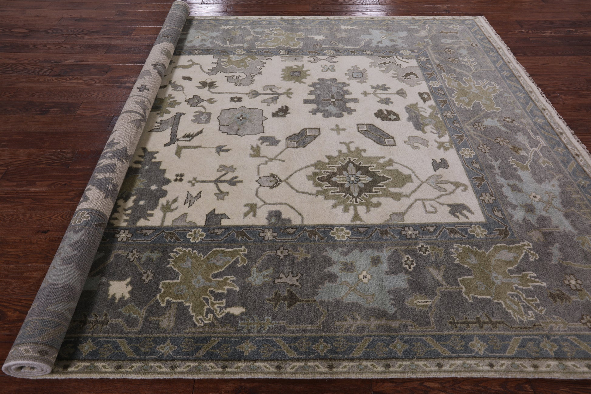 Ivory Turkish Oushak Hand Knotted Wool Area Rug - 8' 2" X 10' 0" - Golden Nile