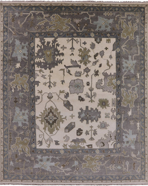 Ivory Turkish Oushak Hand Knotted Wool Area Rug - 8' 2" X 10' 0" - Golden Nile
