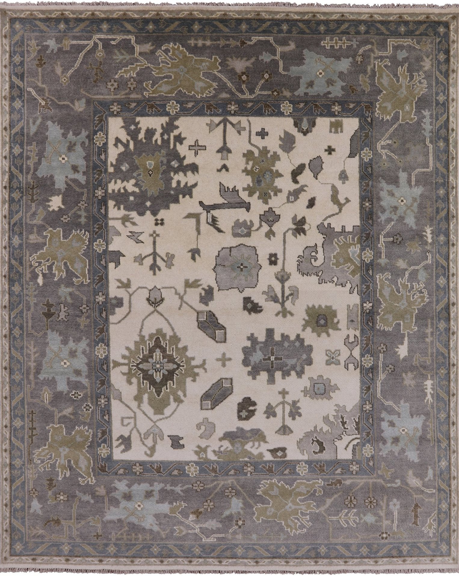Ivory Turkish Oushak Hand Knotted Wool Area Rug - 8' 2" X 10' 0" - Golden Nile