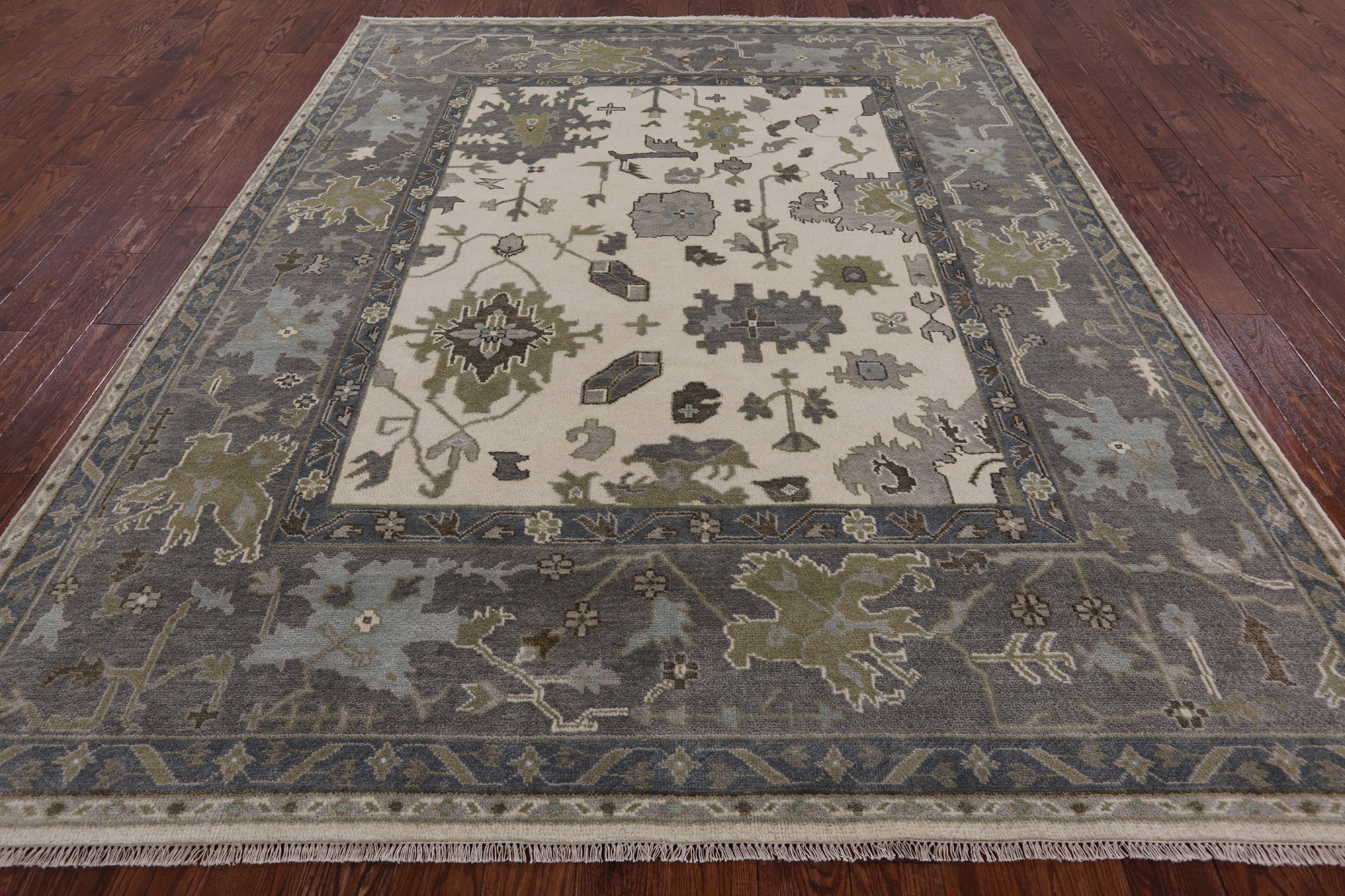 Ivory Turkish Oushak Hand Knotted Wool Area Rug - 8' 2" X 10' 0" - Golden Nile