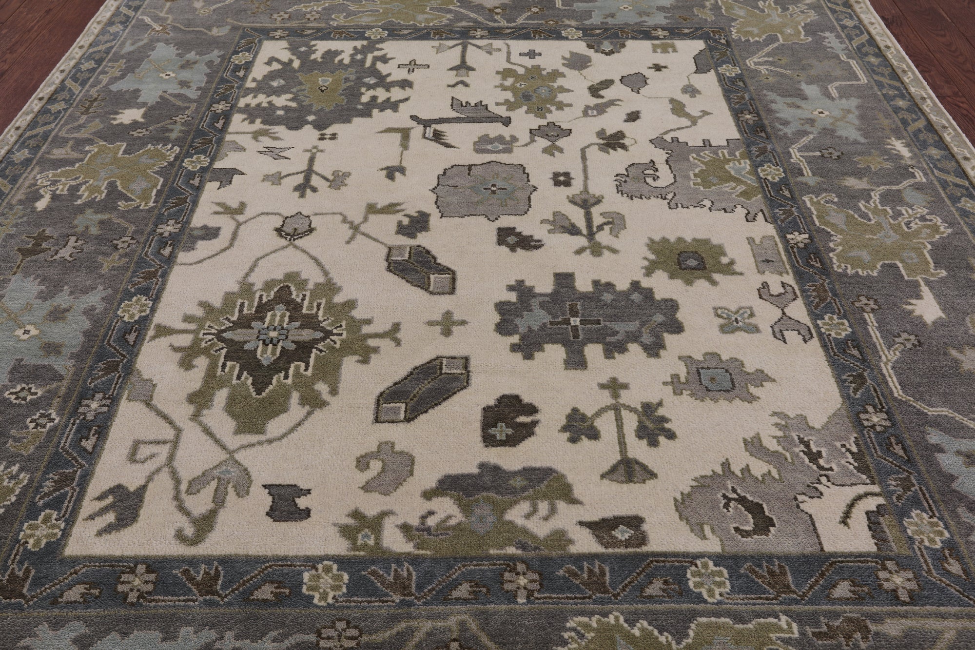 Ivory Turkish Oushak Hand Knotted Wool Area Rug - 8' 2" X 10' 0" - Golden Nile
