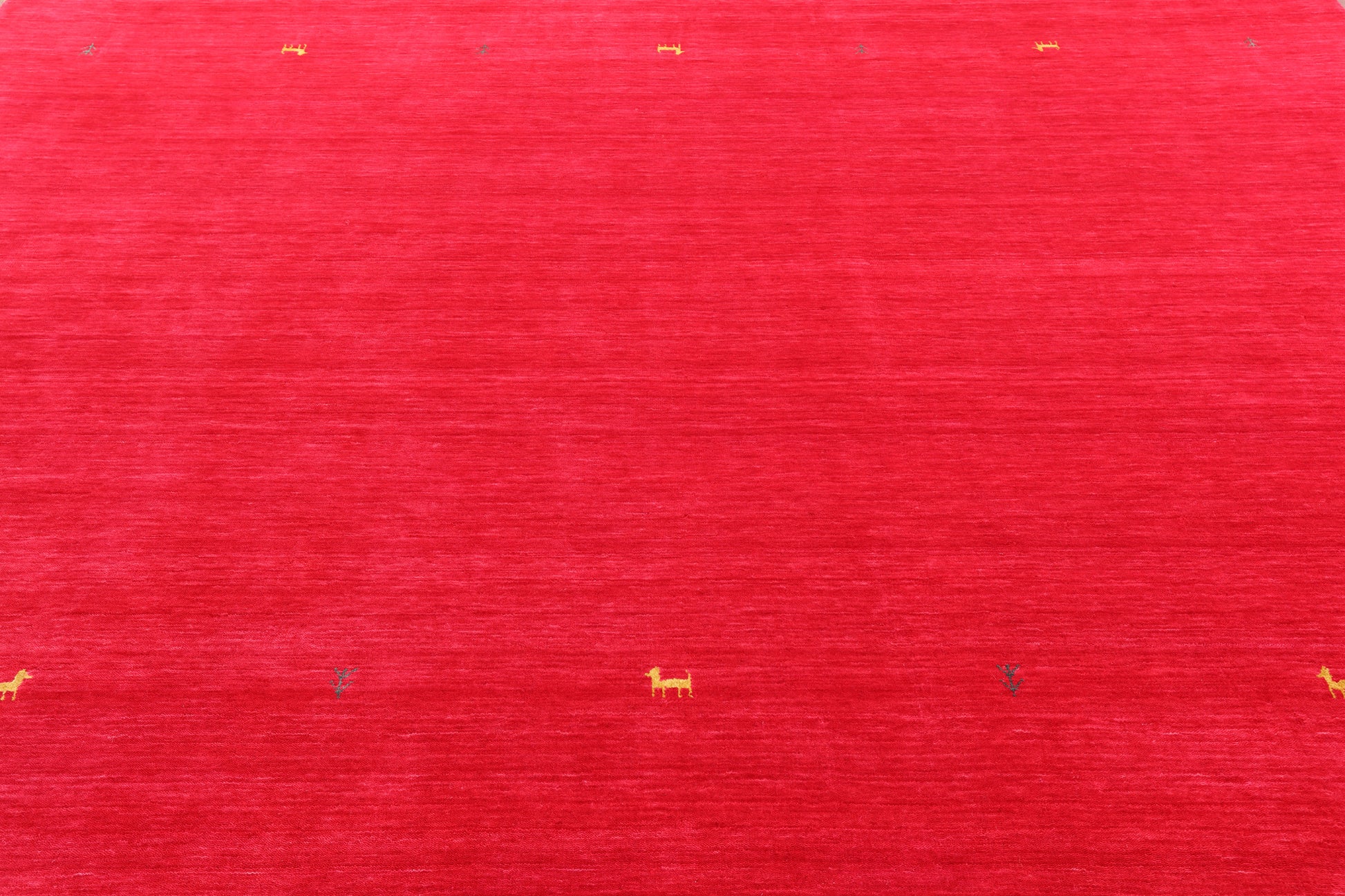 Red Square Persian Gabbeh Hand Knotted Wool Rug - 10' 0" X 10' 0" - Golden Nile