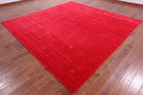 Red Square Persian Gabbeh Hand Knotted Wool Rug - 10' 0" X 10' 0" - Golden Nile