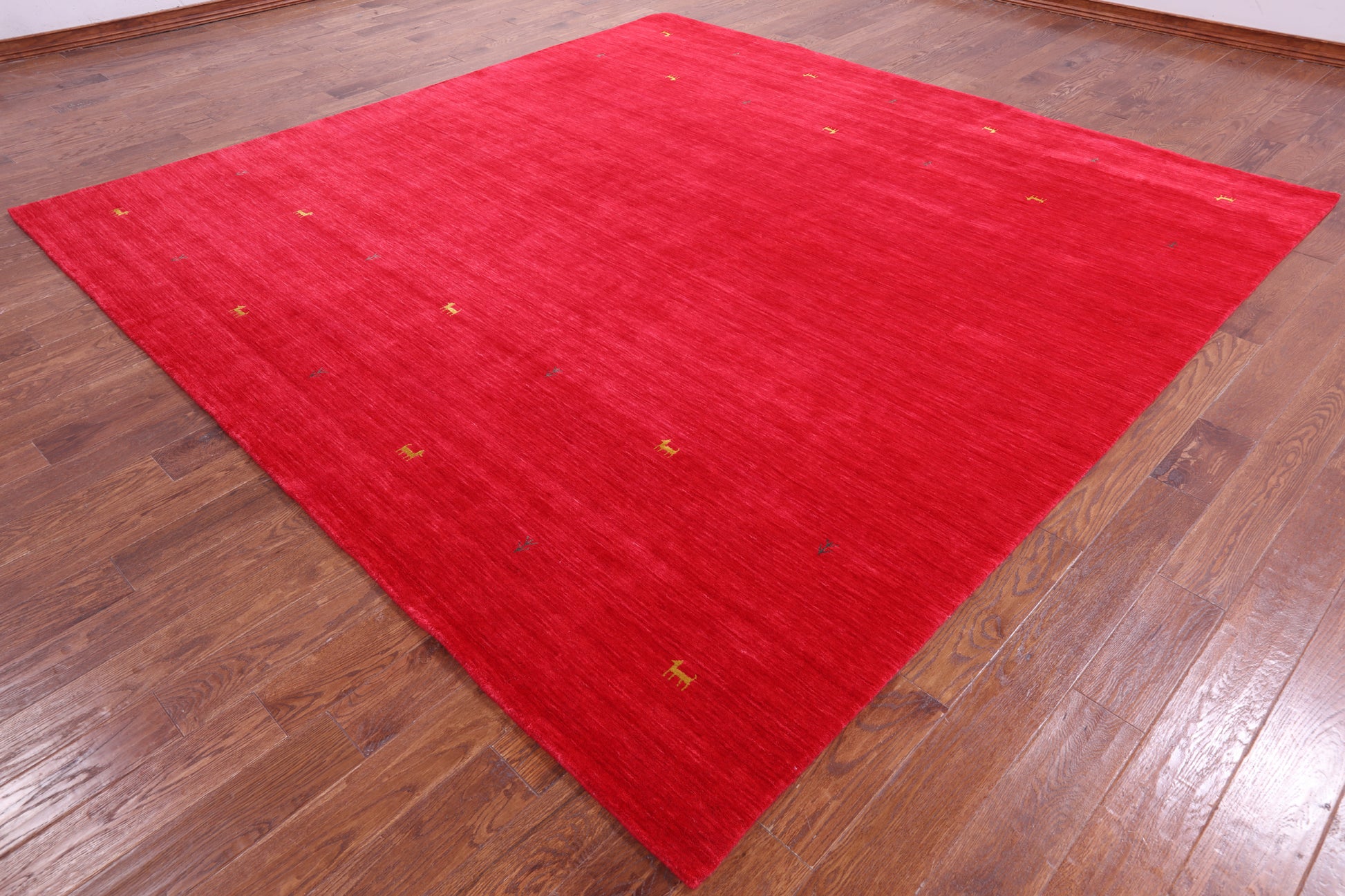 Red Square Persian Gabbeh Hand Knotted Wool Rug - 10' 0" X 10' 0" - Golden Nile