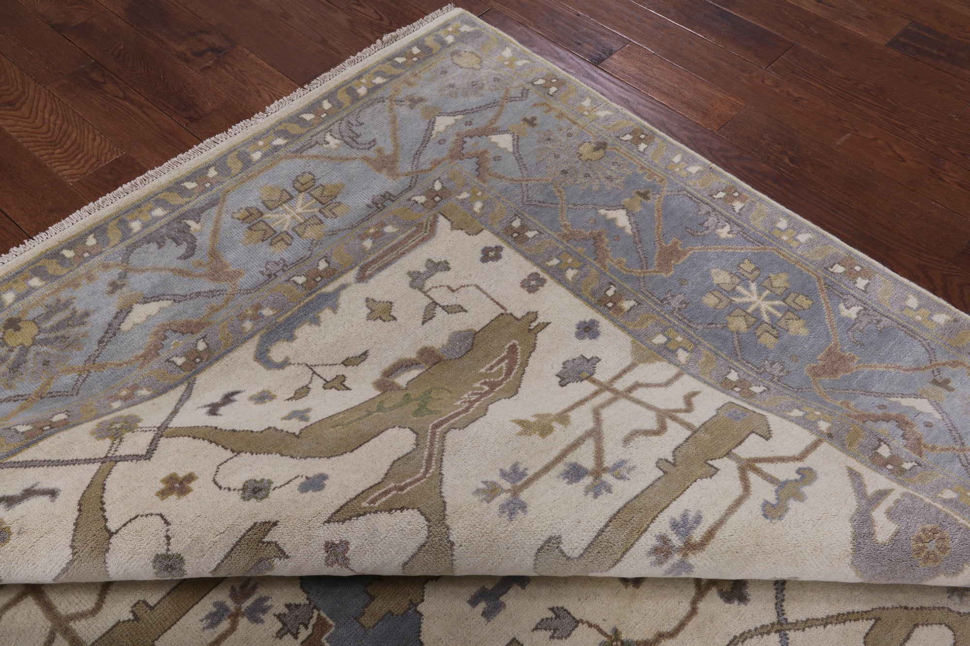 Ivory Turkish Oushak Hand Knotted Wool Area Rug - 8' 2" X 9' 10" - Golden Nile