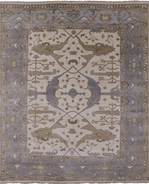 Ivory Turkish Oushak Hand Knotted Wool Area Rug - 8' 2" X 9' 10" - Golden Nile
