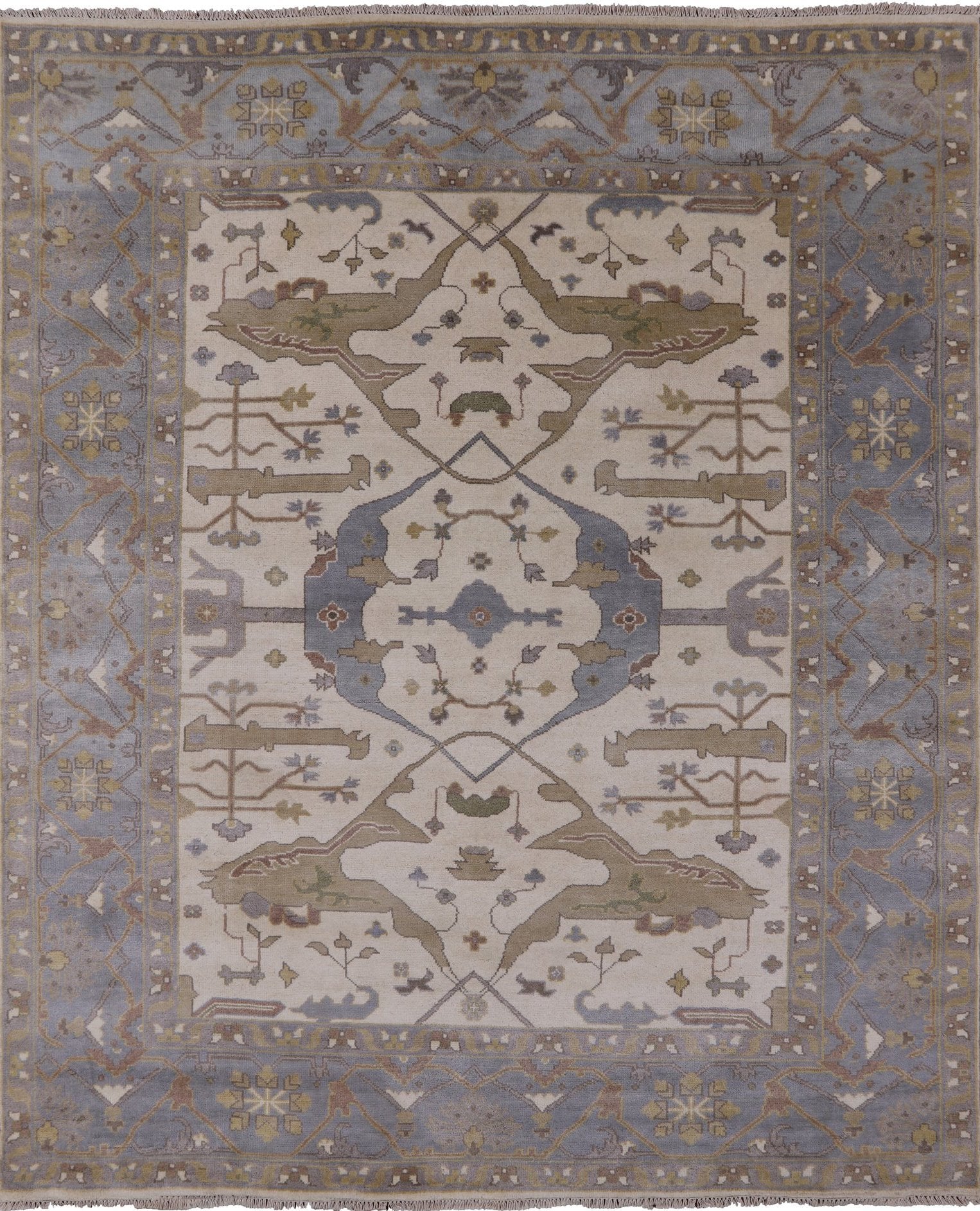 Ivory Turkish Oushak Hand Knotted Wool Area Rug - 8' 2" X 9' 10" - Golden Nile