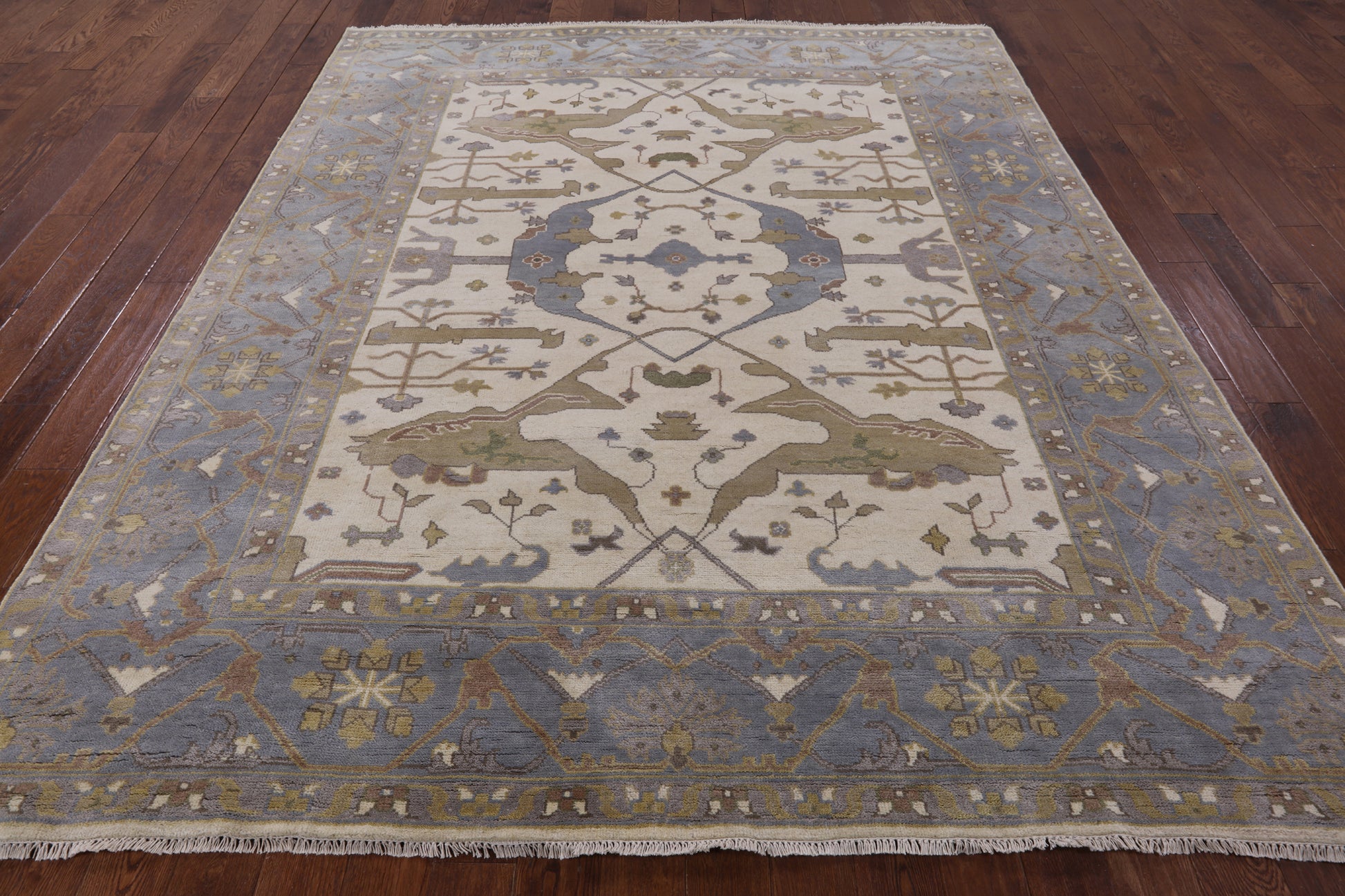 Ivory Turkish Oushak Hand Knotted Wool Area Rug - 8' 2" X 9' 10" - Golden Nile