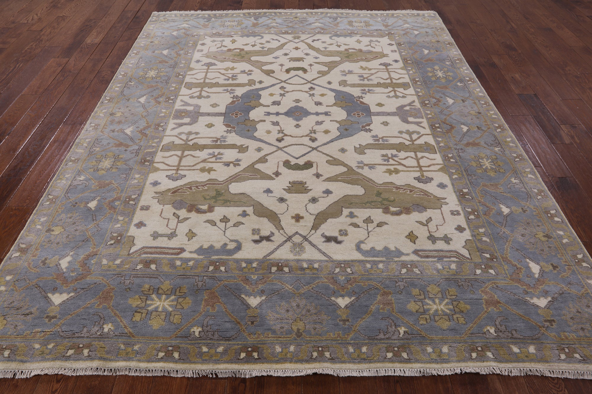 Ivory Turkish Oushak Hand Knotted Wool Area Rug - 8' 2" X 9' 10" - Golden Nile