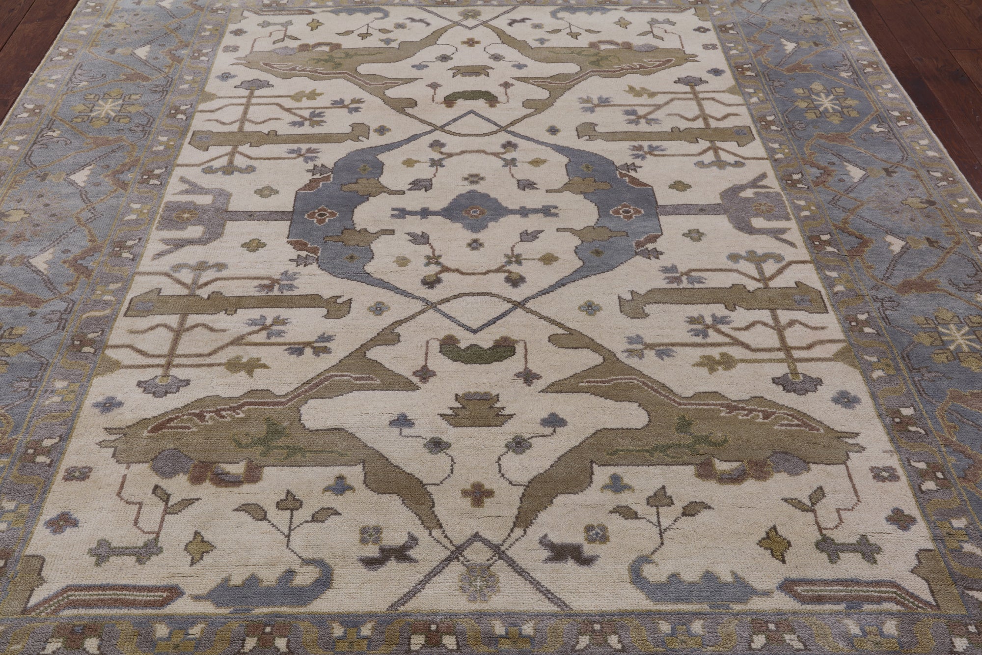 Ivory Turkish Oushak Hand Knotted Wool Area Rug - 8' 2" X 9' 10" - Golden Nile