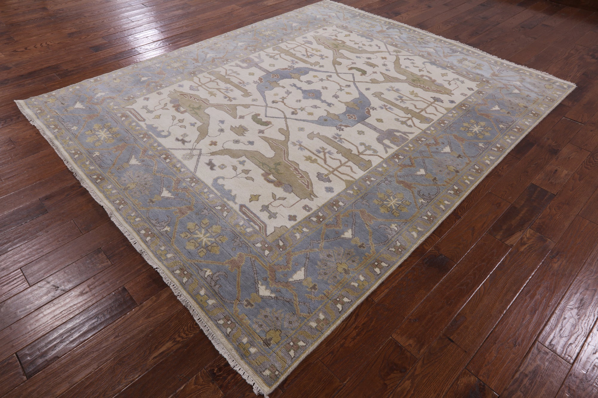 Ivory Turkish Oushak Hand Knotted Wool Area Rug - 8' 2" X 9' 10" - Golden Nile