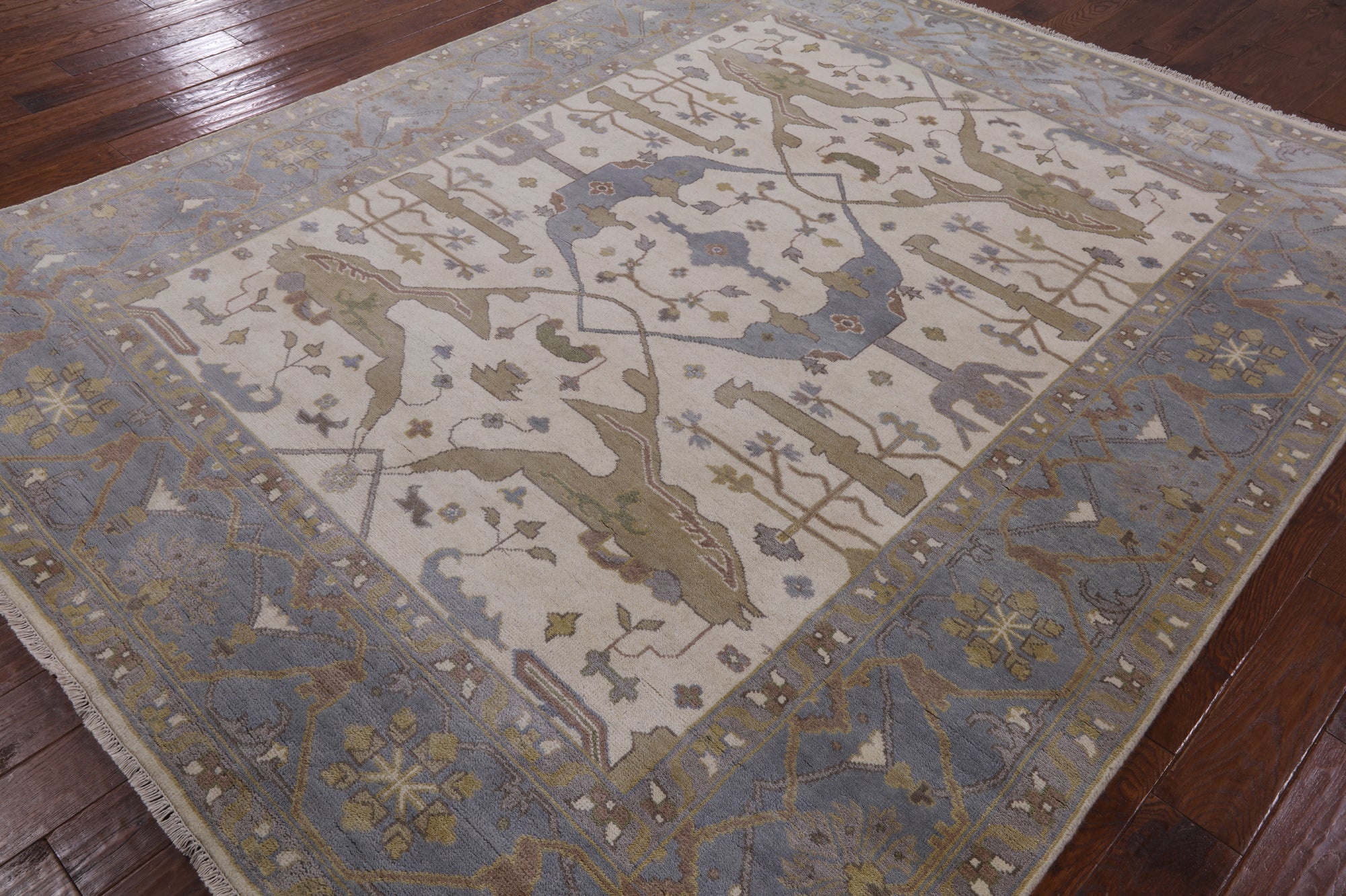 Ivory Turkish Oushak Hand Knotted Wool Area Rug - 8' 2" X 9' 10" - Golden Nile