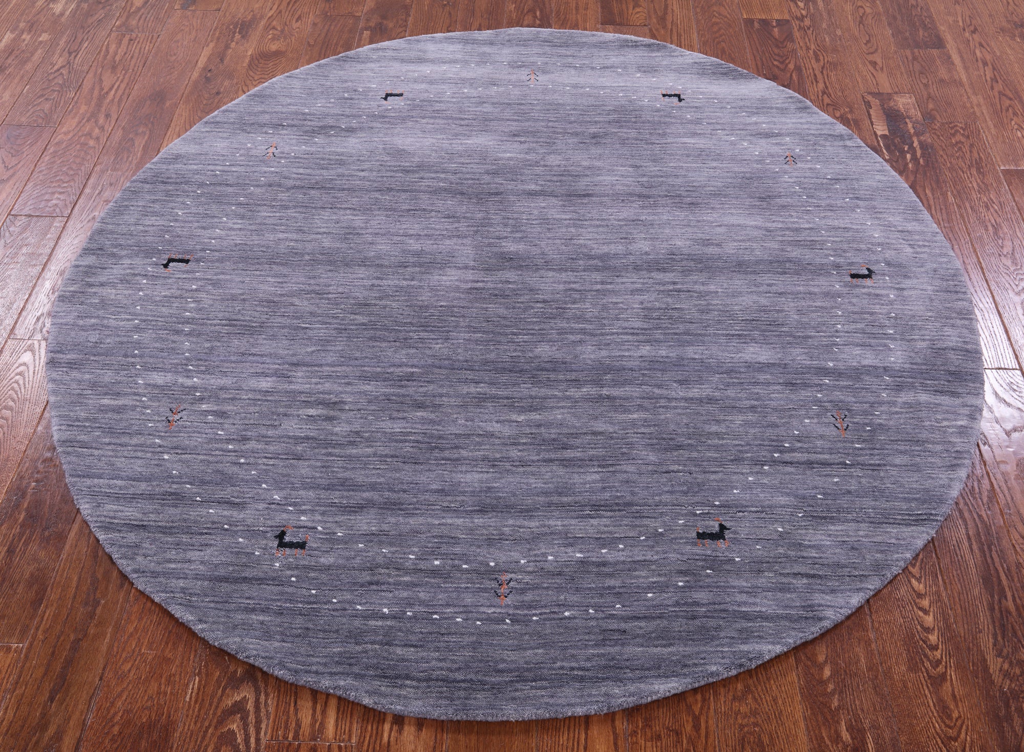 Grey Round Persian Gabbeh Hand Knotted Wool Rug - 6' 0" X 6' 0" - Golden Nile