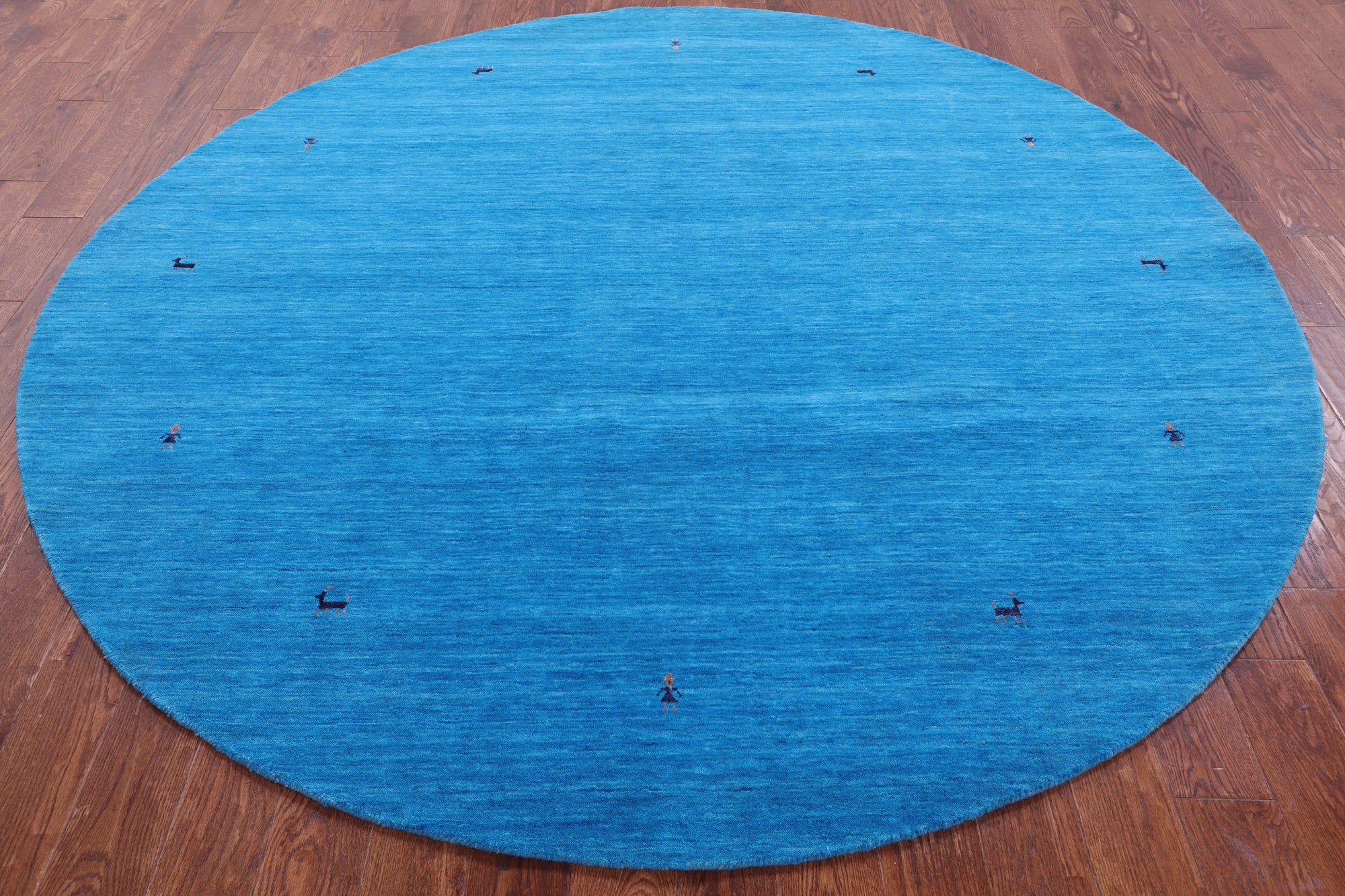 Blue Round Persian Gabbeh Handmade Wool Rug - 8' 0" X 8' 0" - Golden Nile