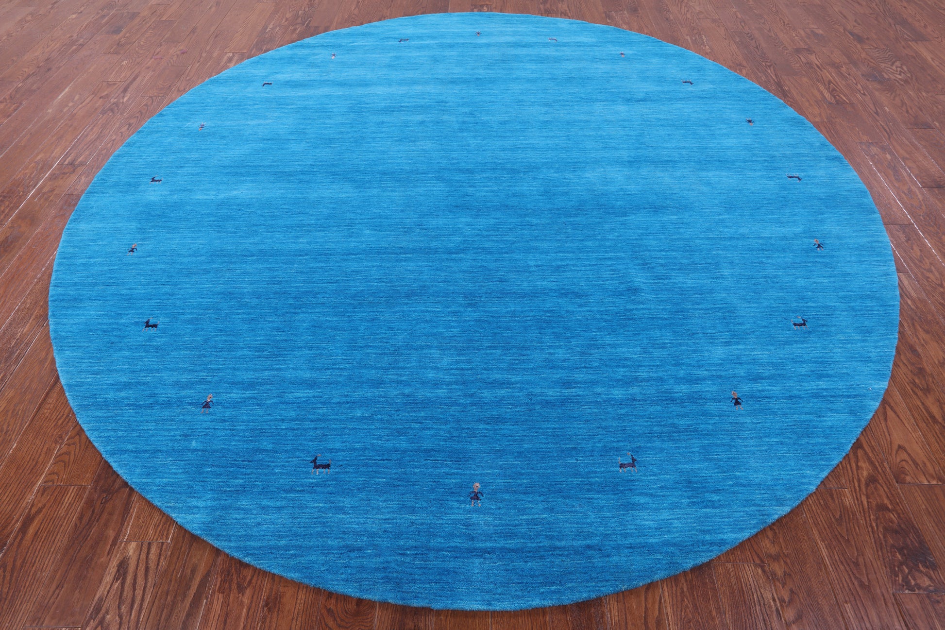 Blue Round Persian Gabbeh Hand Knotted Wool Rug - 10' 0" X 10' 0" - Golden Nile
