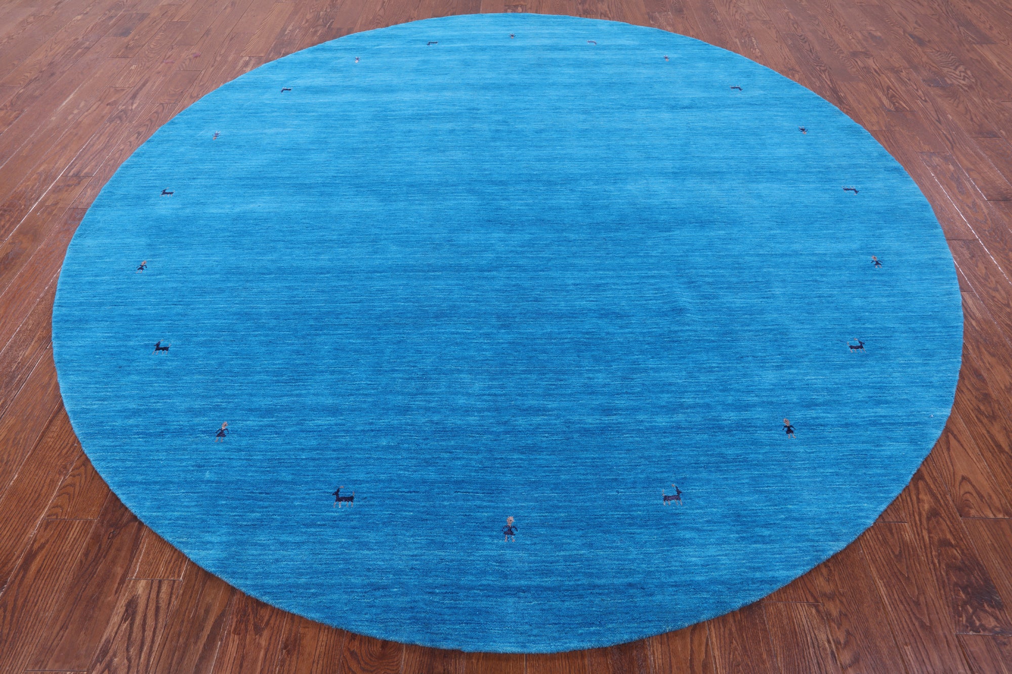 Blue Round Persian Gabbeh Hand Knotted Wool Rug - 10' 0" X 10' 0" - Golden Nile