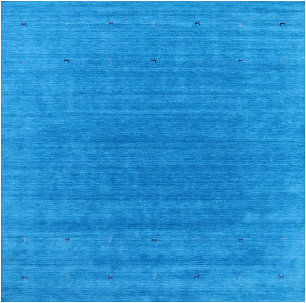 Blue Square Persian Gabbeh Hand Knotted Wool Rug - 10' 0" X 10' 0" - Golden Nile