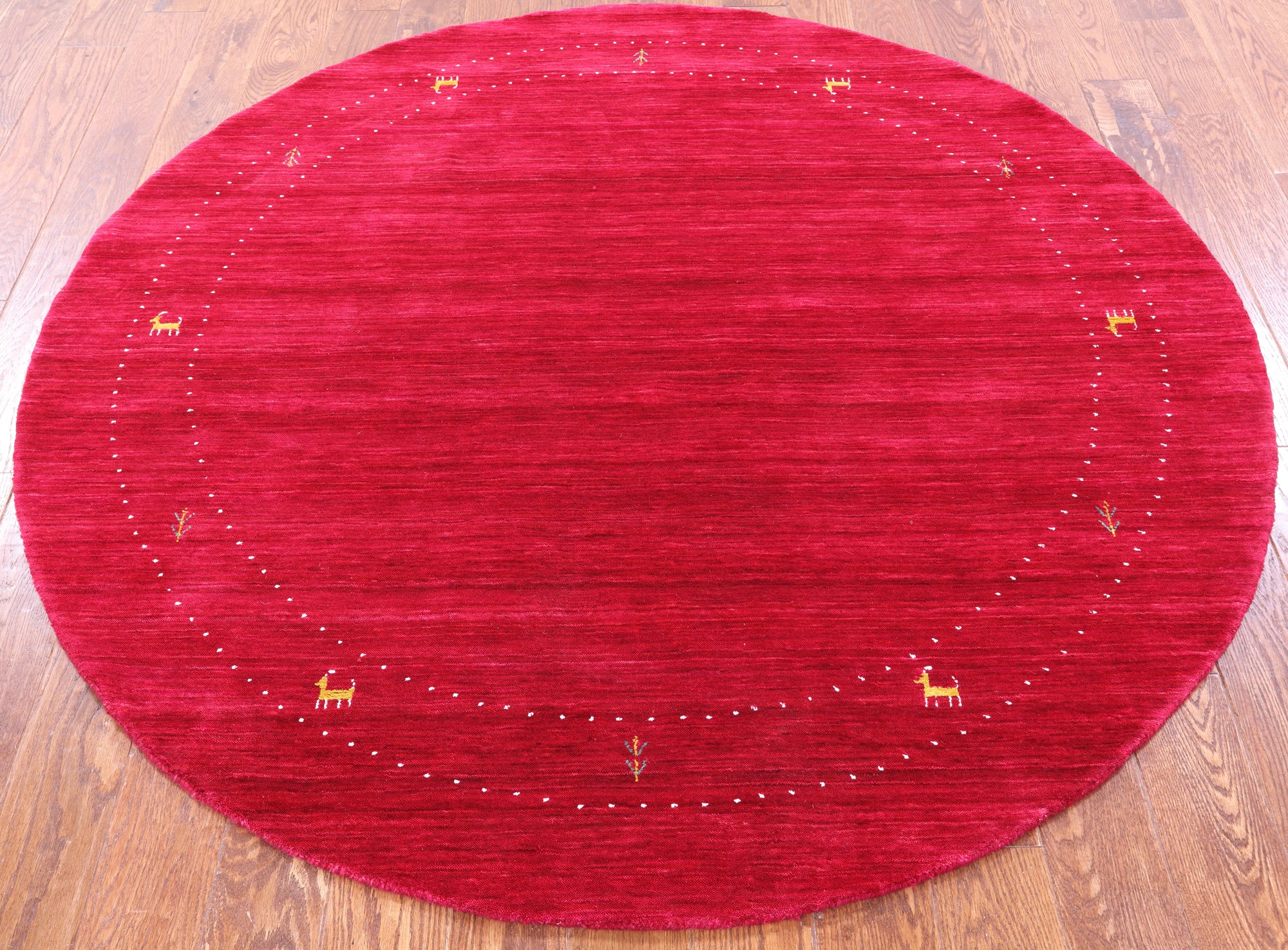 Red Round Persian Gabbeh Handmade Wool Rug - 6' 0" X 6' 0" - Golden Nile