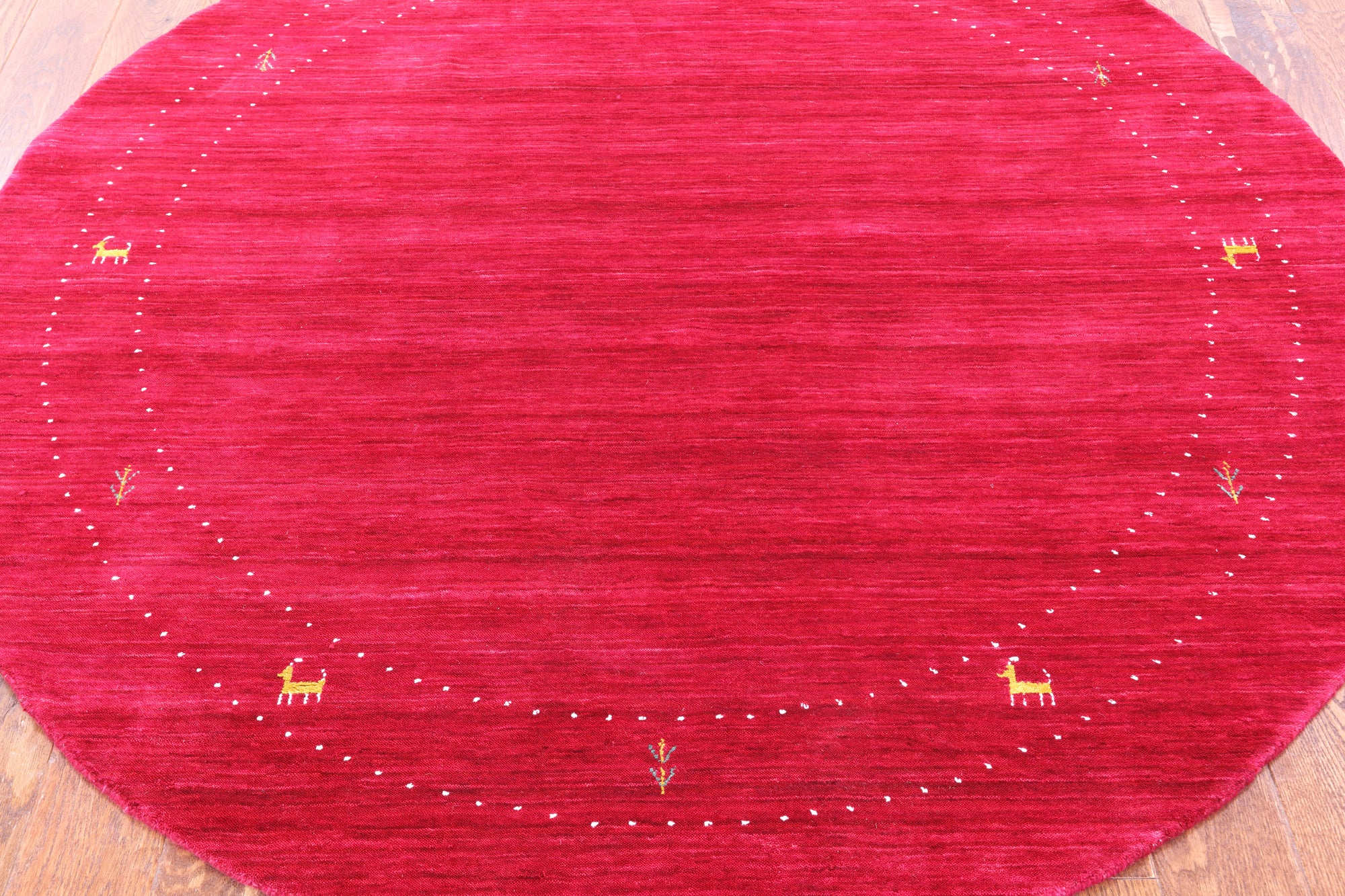 Red Round Persian Gabbeh Handmade Wool Rug - 6' 0" X 6' 0" - Golden Nile