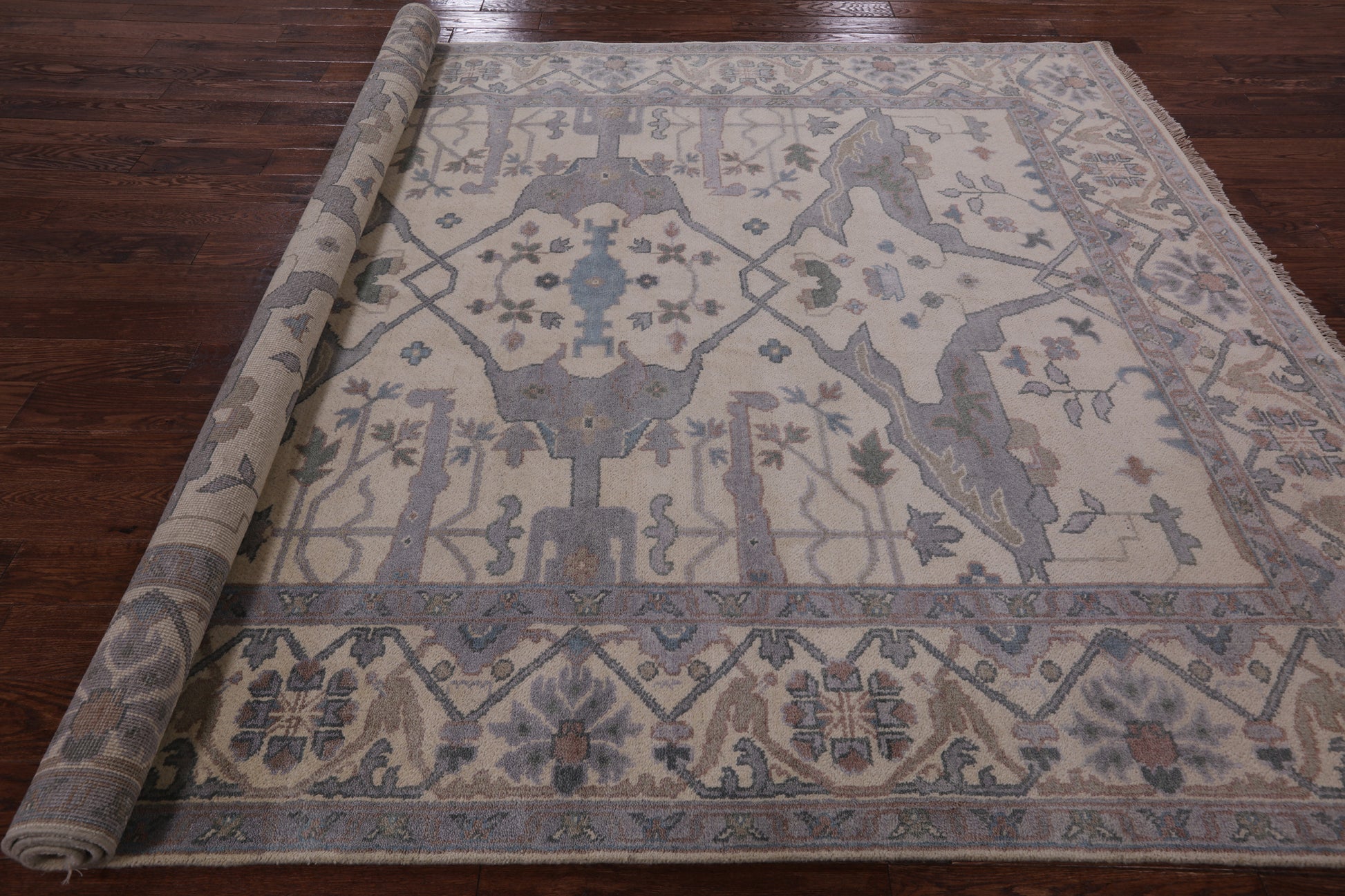 Ivory Turkish Oushak Hand Knotted Wool Area Rug - 8' 1" X 9' 11" - Golden Nile