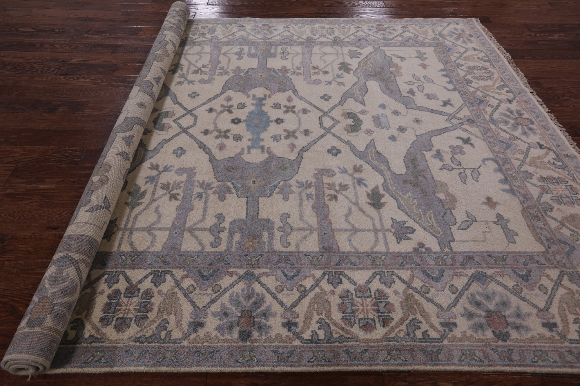 Ivory Turkish Oushak Hand Knotted Wool Area Rug - 8' 1" X 9' 11" - Golden Nile
