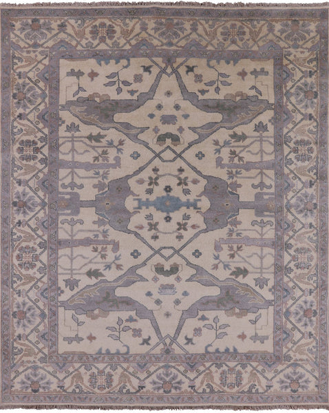 Ivory Turkish Oushak Hand Knotted Wool Area Rug - 8' 1" X 9' 11" - Golden Nile