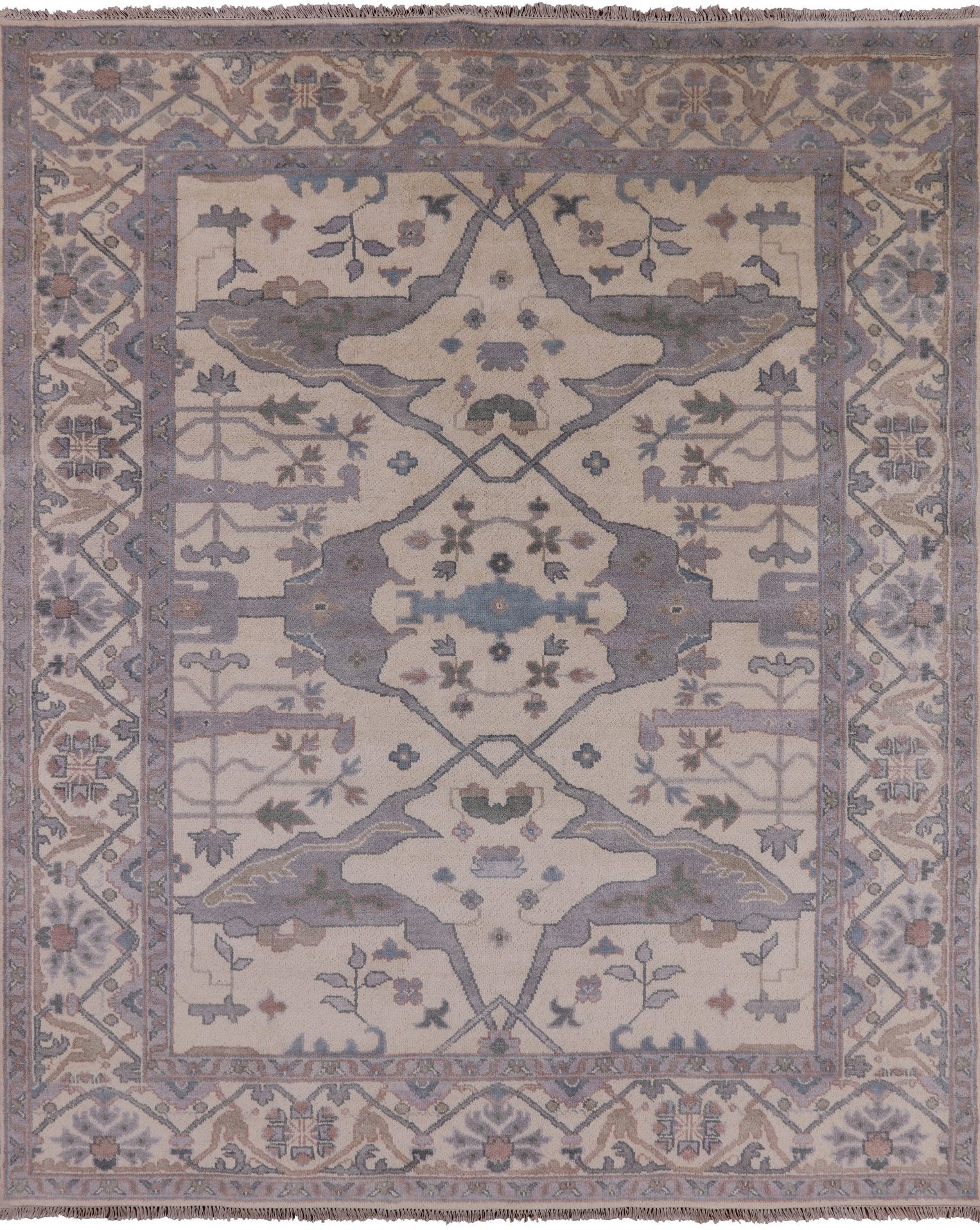 Ivory Turkish Oushak Hand Knotted Wool Area Rug - 8' 1" X 9' 11" - Golden Nile