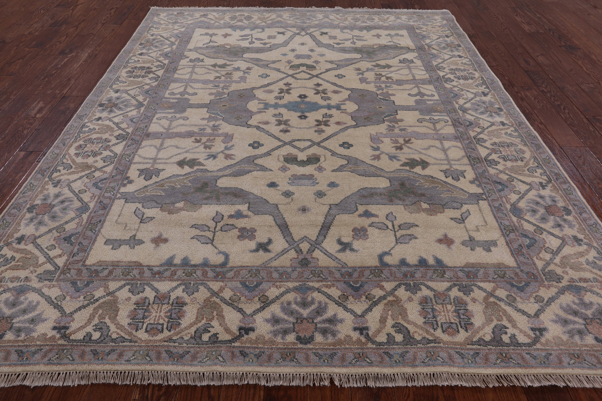 Ivory Turkish Oushak Hand Knotted Wool Area Rug - 8' 1" X 9' 11" - Golden Nile