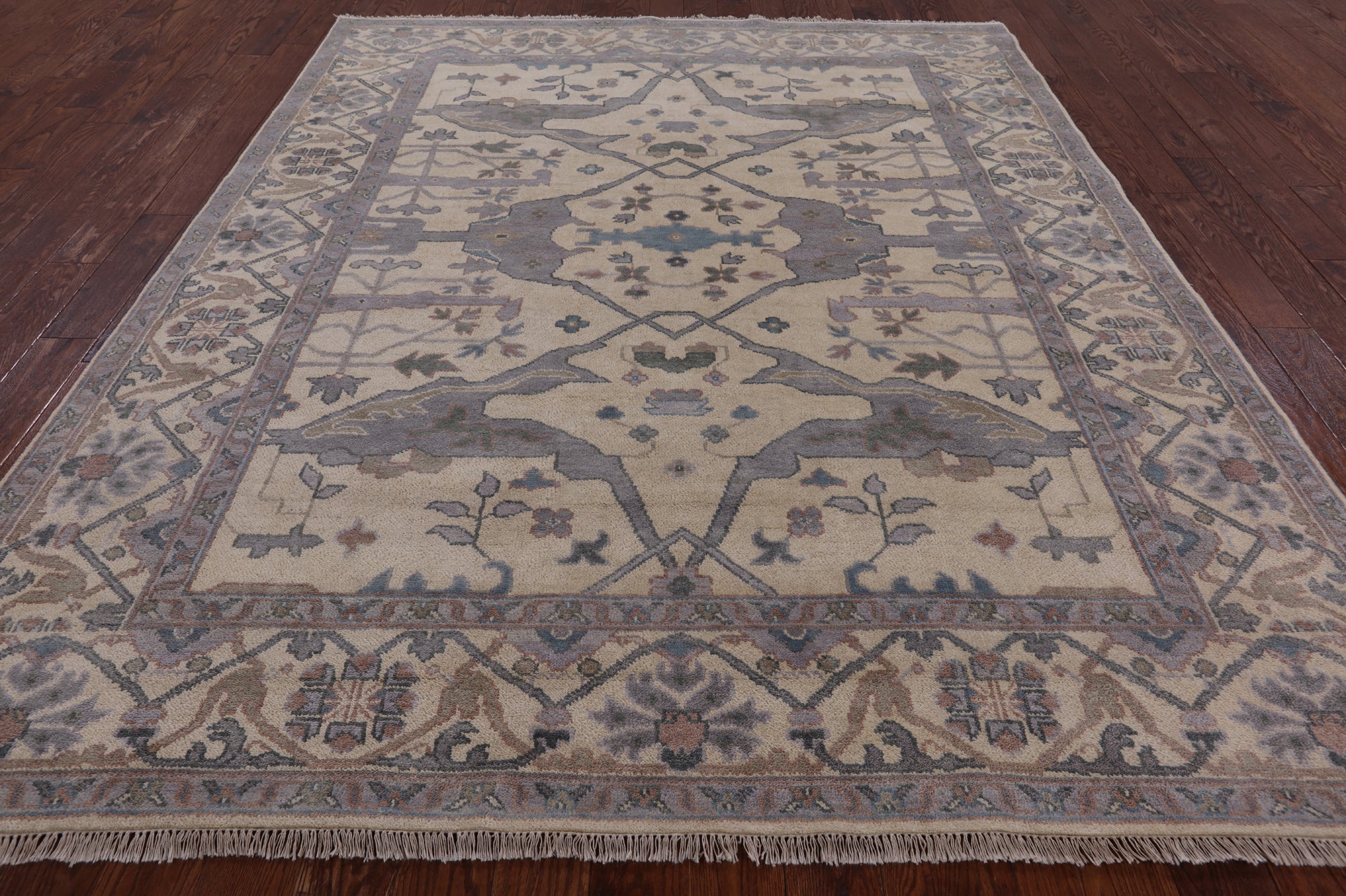 Ivory Turkish Oushak Hand Knotted Wool Area Rug - 8' 1" X 9' 11" - Golden Nile