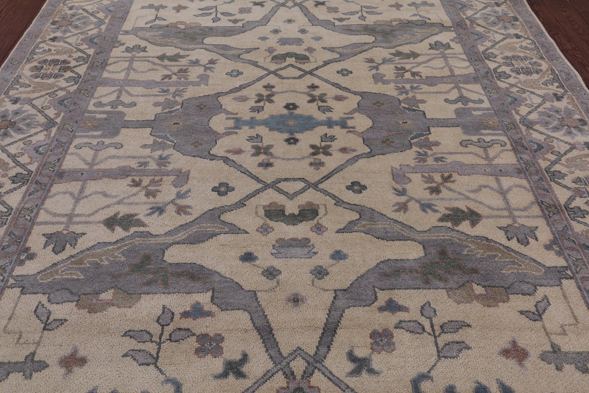 Ivory Turkish Oushak Hand Knotted Wool Area Rug - 8' 1" X 9' 11" - Golden Nile
