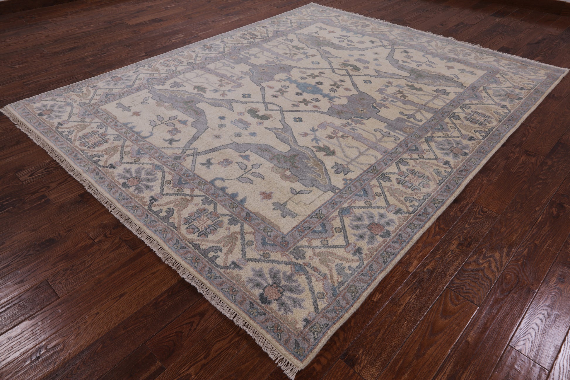 Ivory Turkish Oushak Hand Knotted Wool Area Rug - 8' 1" X 9' 11" - Golden Nile