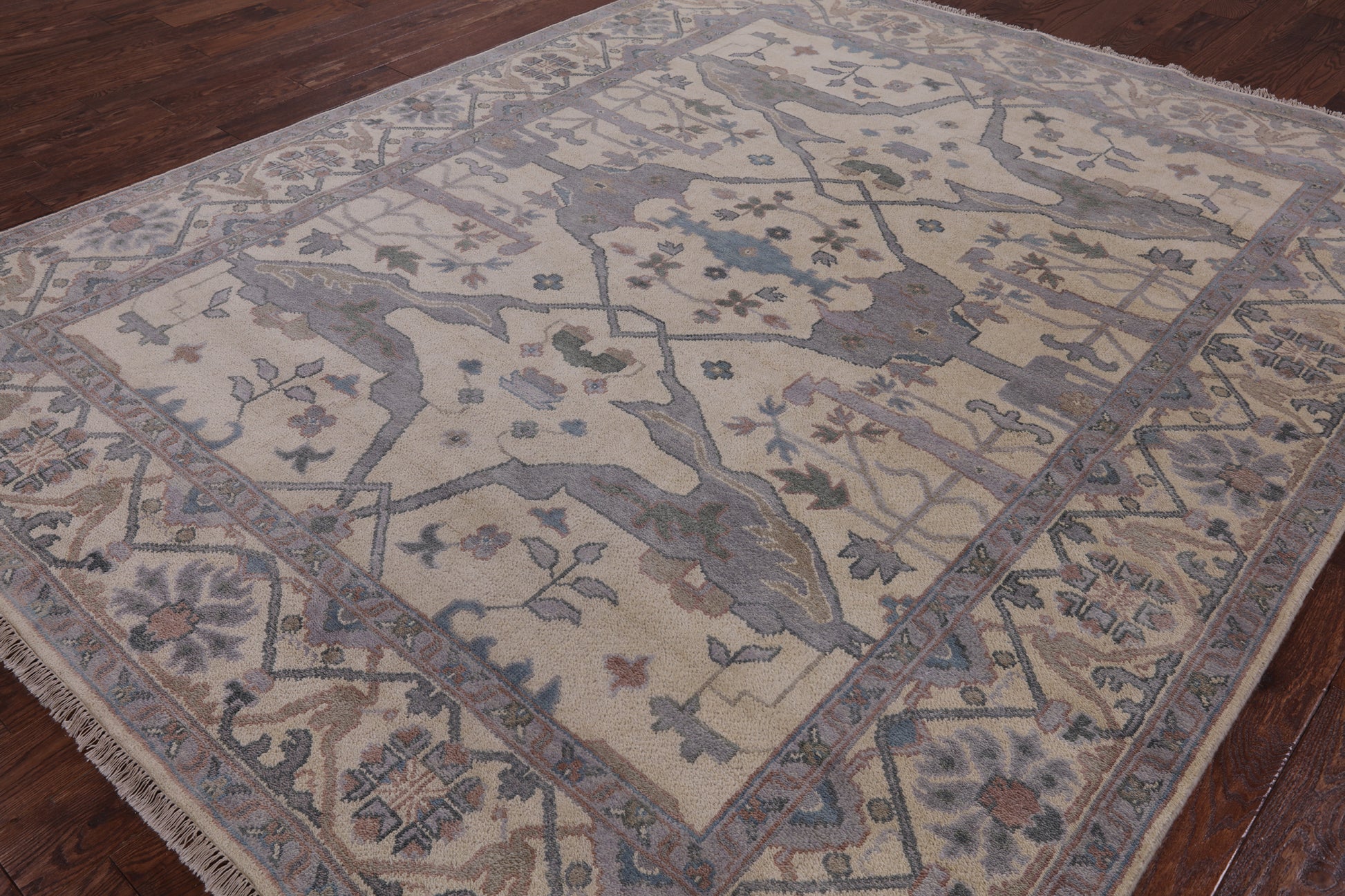 Ivory Turkish Oushak Hand Knotted Wool Area Rug - 8' 1" X 9' 11" - Golden Nile