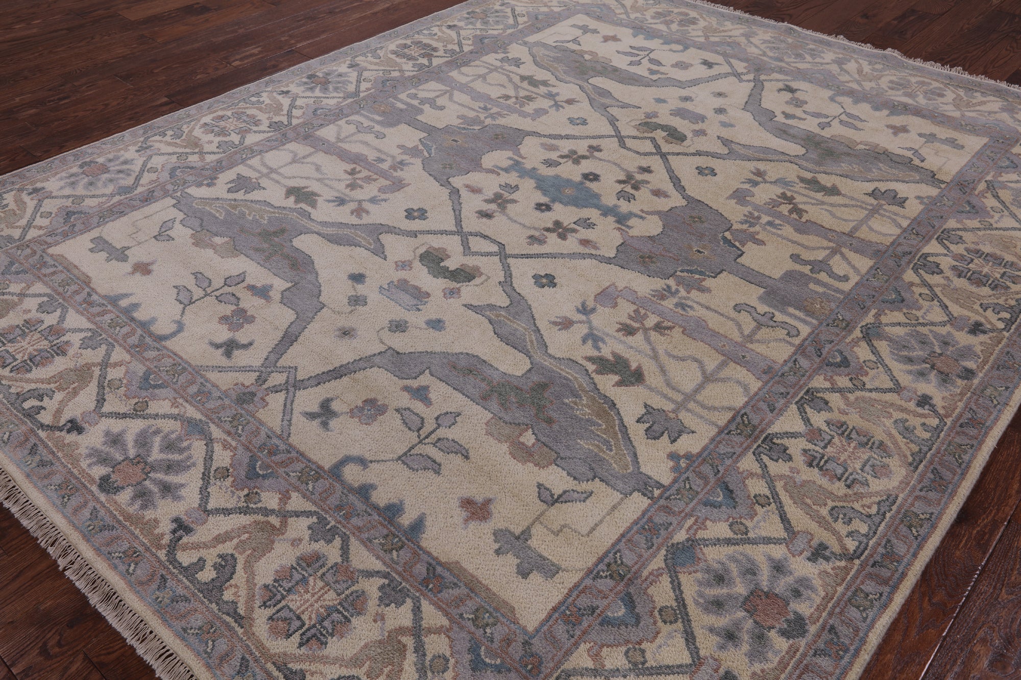 Ivory Turkish Oushak Hand Knotted Wool Area Rug - 8' 1" X 9' 11" - Golden Nile