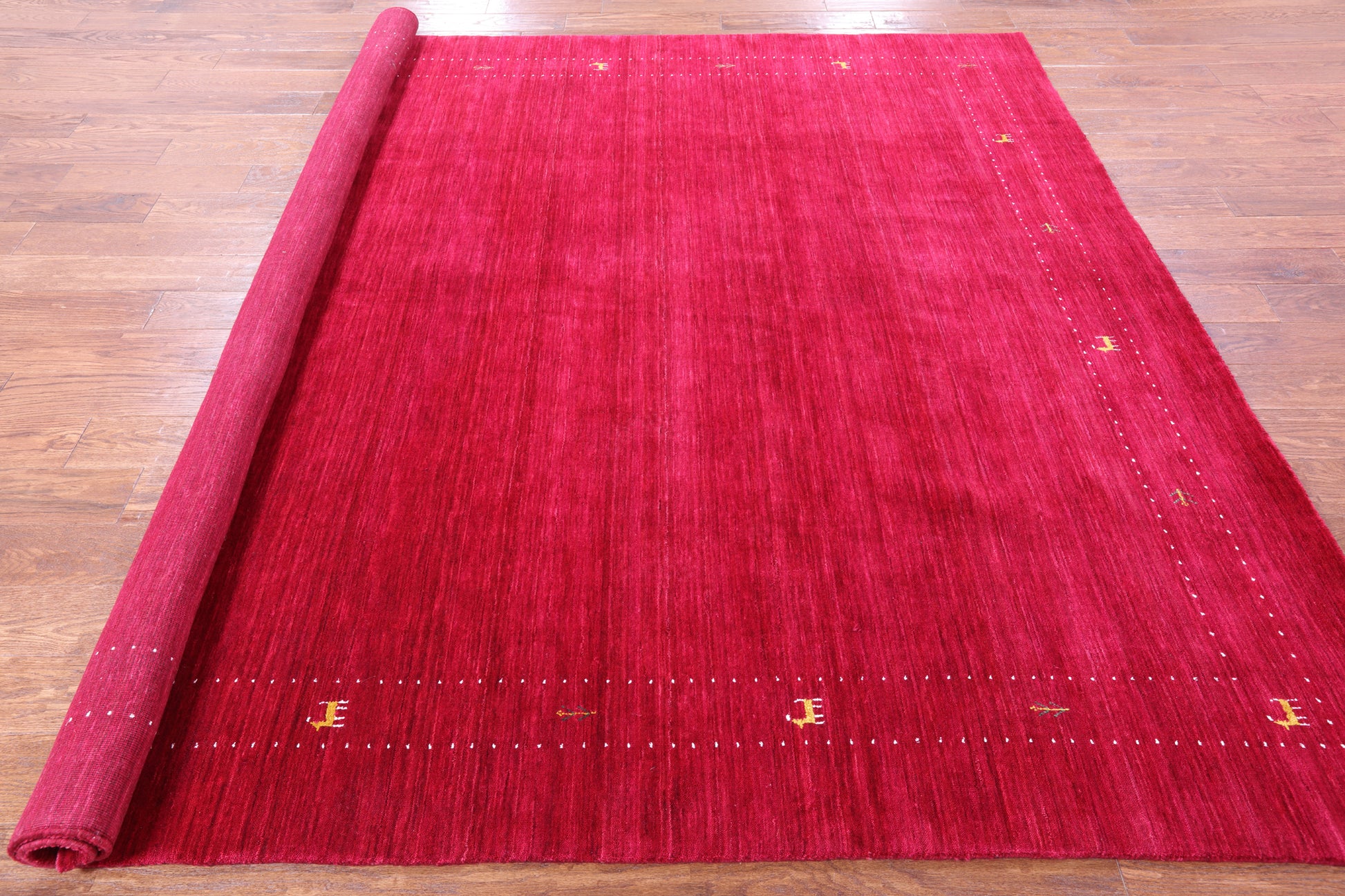 Red Square Persian Gabbeh Hand Knotted Wool Rug - 8' 0" X 8' 0" - Golden Nile