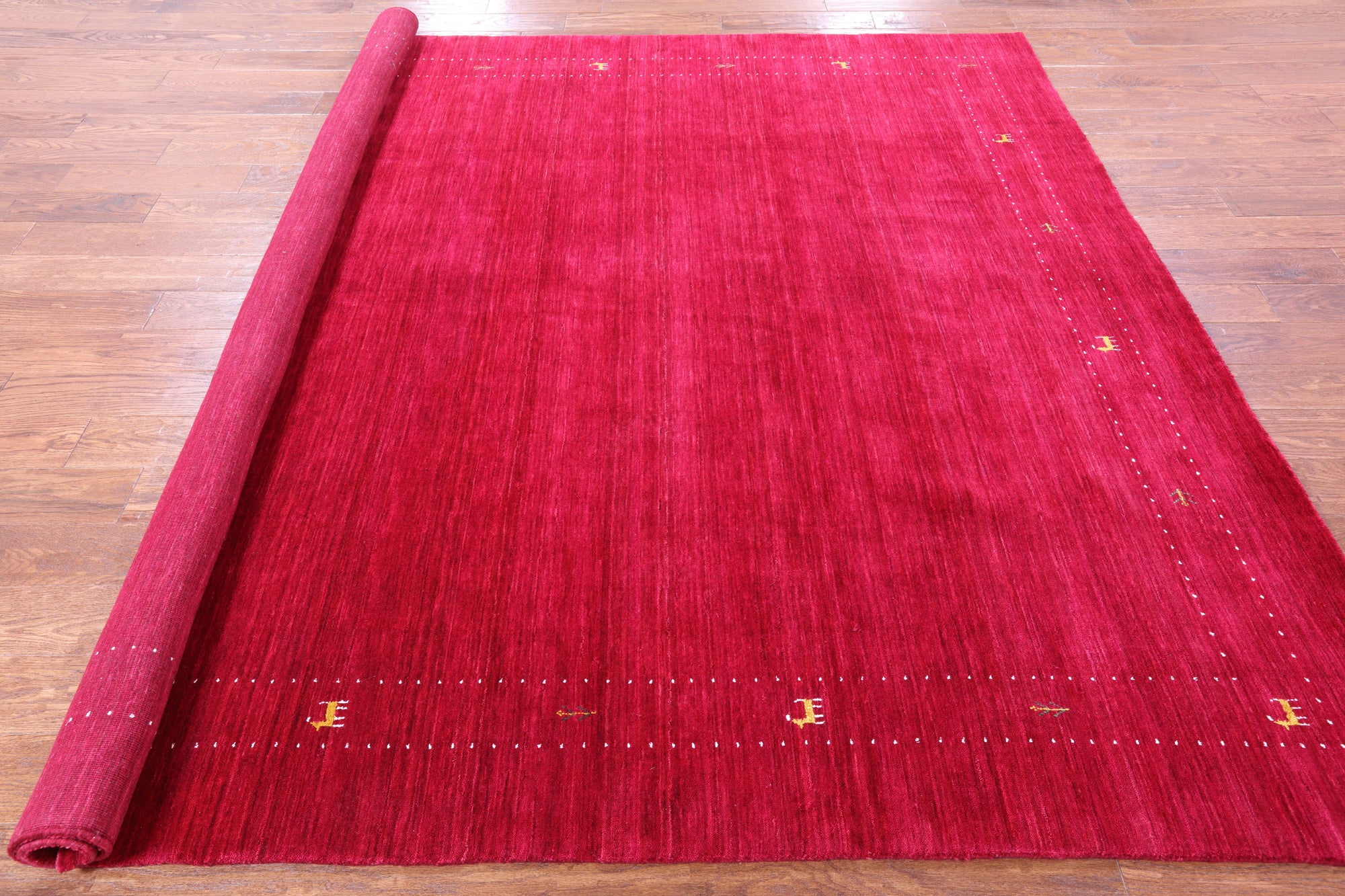Red Square Persian Gabbeh Hand Knotted Wool Rug - 8' 0" X 8' 0" - Golden Nile