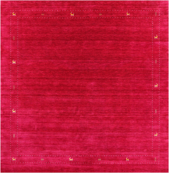 Red Square Persian Gabbeh Hand Knotted Wool Rug - 8' 0" X 8' 0" - Golden Nile