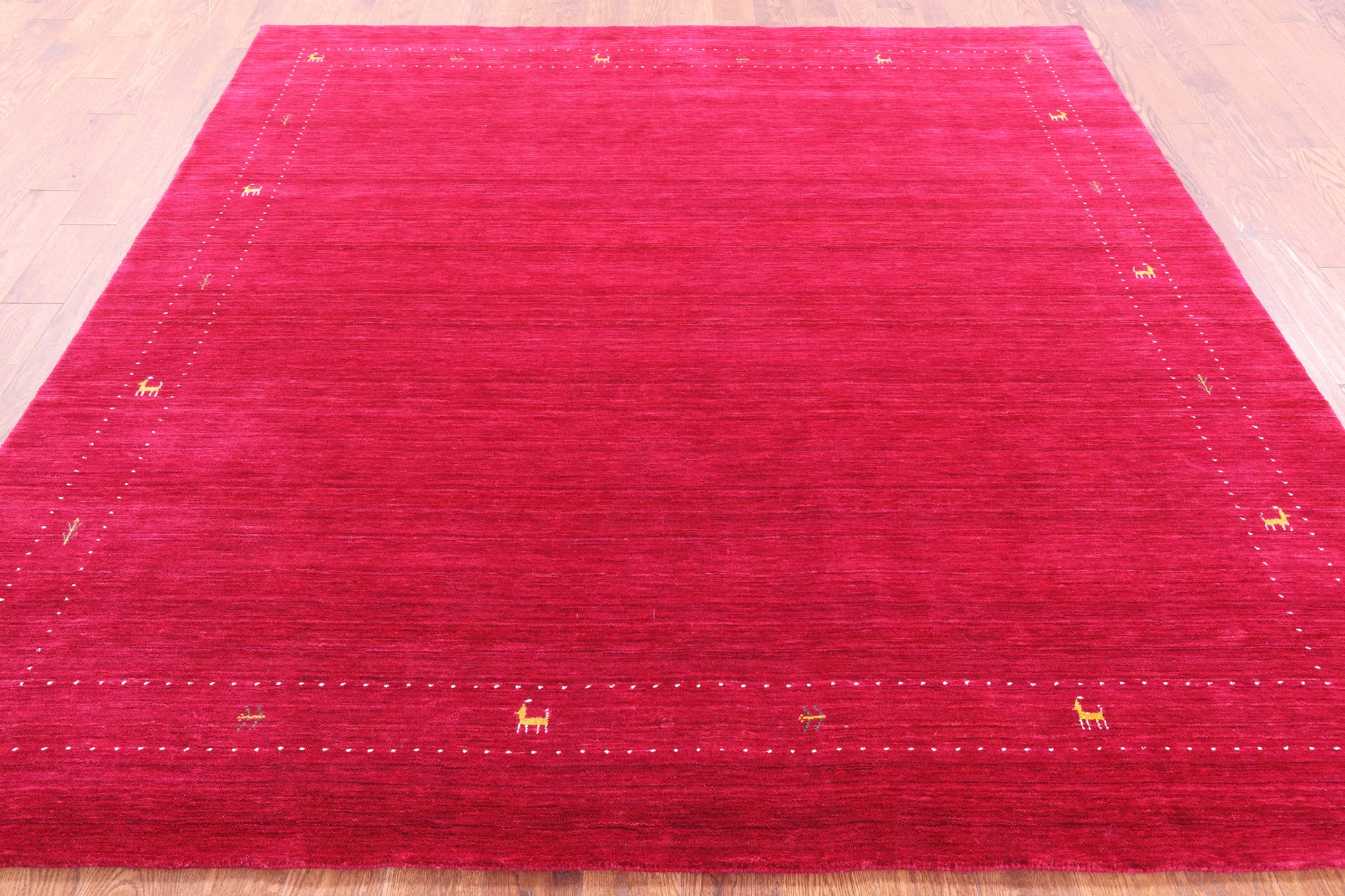 Red Square Persian Gabbeh Hand Knotted Wool Rug - 8' 0" X 8' 0" - Golden Nile