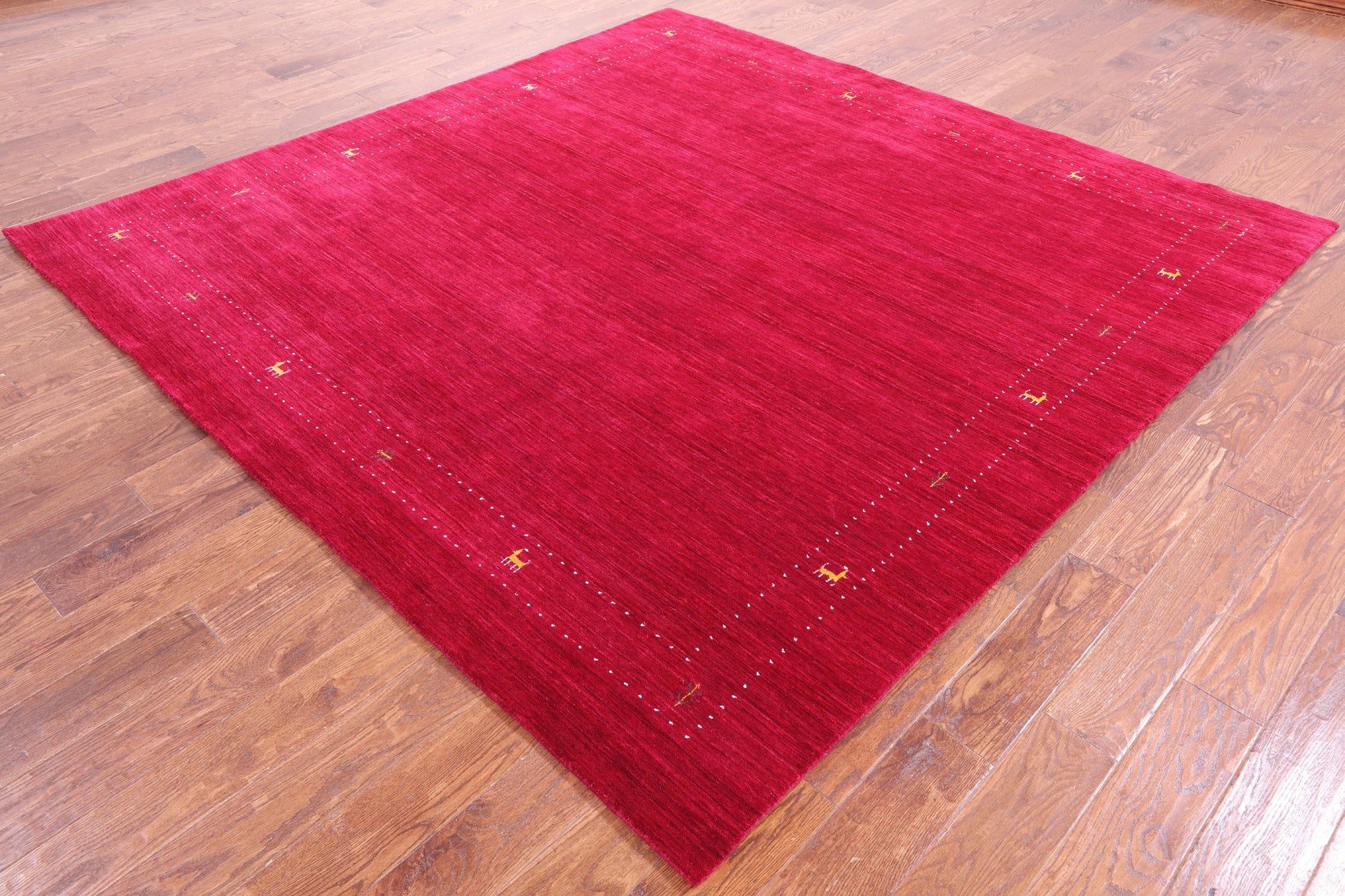 Red Square Persian Gabbeh Hand Knotted Wool Rug - 8' 0" X 8' 0" - Golden Nile