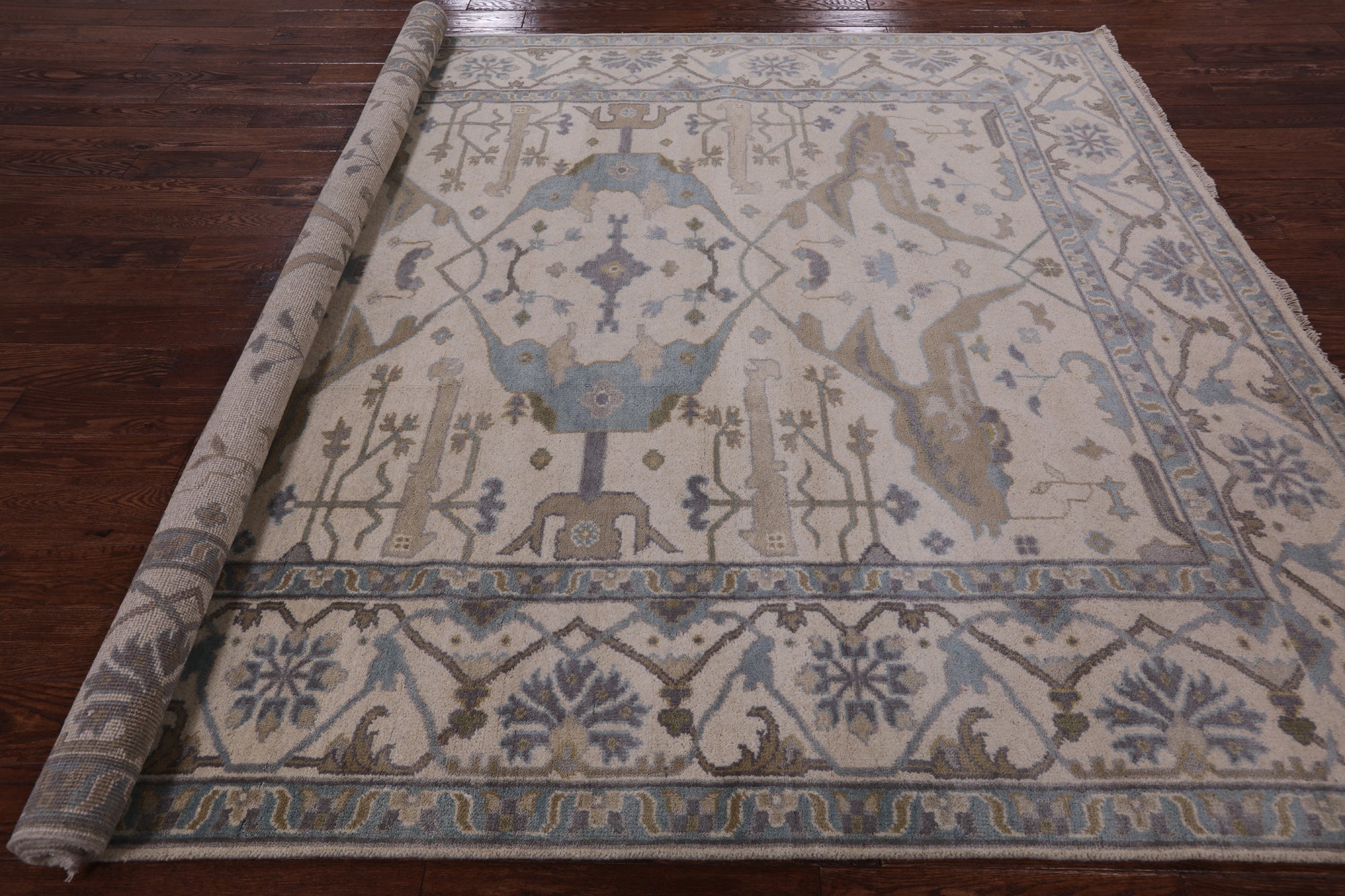 Ivory Turkish Oushak Handmade Wool Area Rug - 8' 2" X 9' 8" - Golden Nile