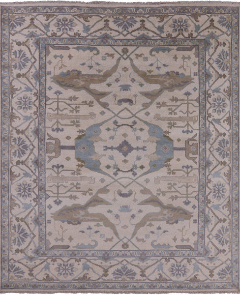 Ivory Turkish Oushak Handmade Wool Area Rug - 8' 2" X 9' 8" - Golden Nile