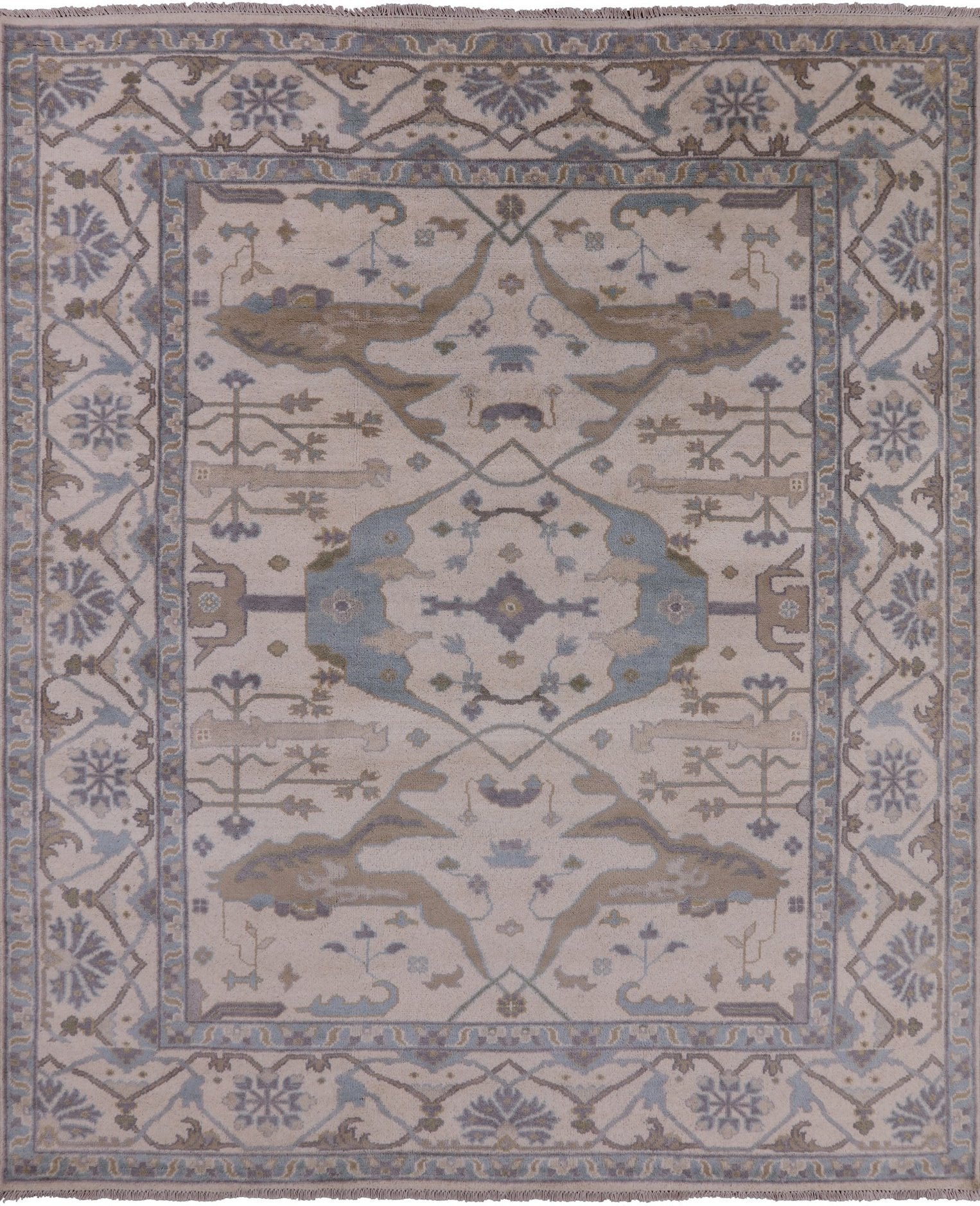 Ivory Turkish Oushak Handmade Wool Area Rug - 8' 2" X 9' 8" - Golden Nile