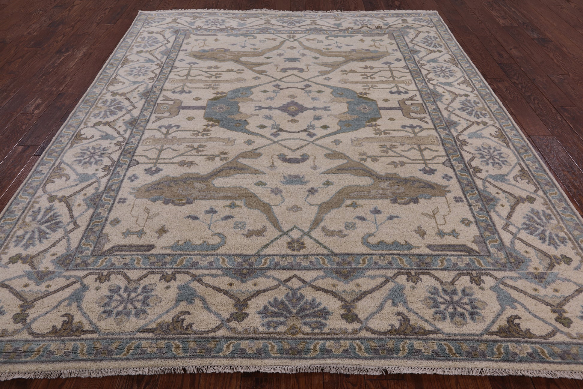 Ivory Turkish Oushak Handmade Wool Area Rug - 8' 2" X 9' 8" - Golden Nile