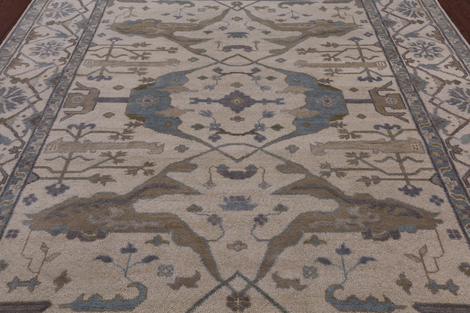 Ivory Turkish Oushak Handmade Wool Area Rug - 8' 2" X 9' 8" - Golden Nile