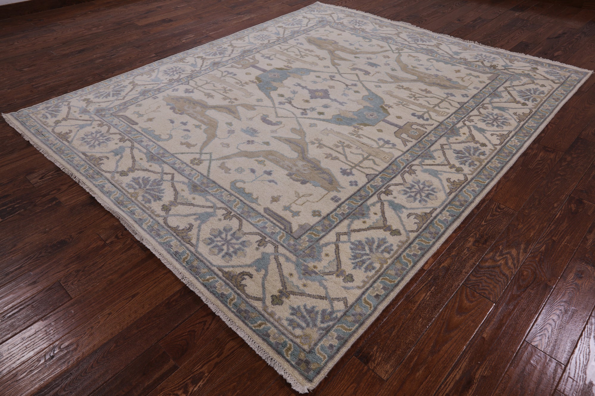 Ivory Turkish Oushak Handmade Wool Area Rug - 8' 2" X 9' 8" - Golden Nile