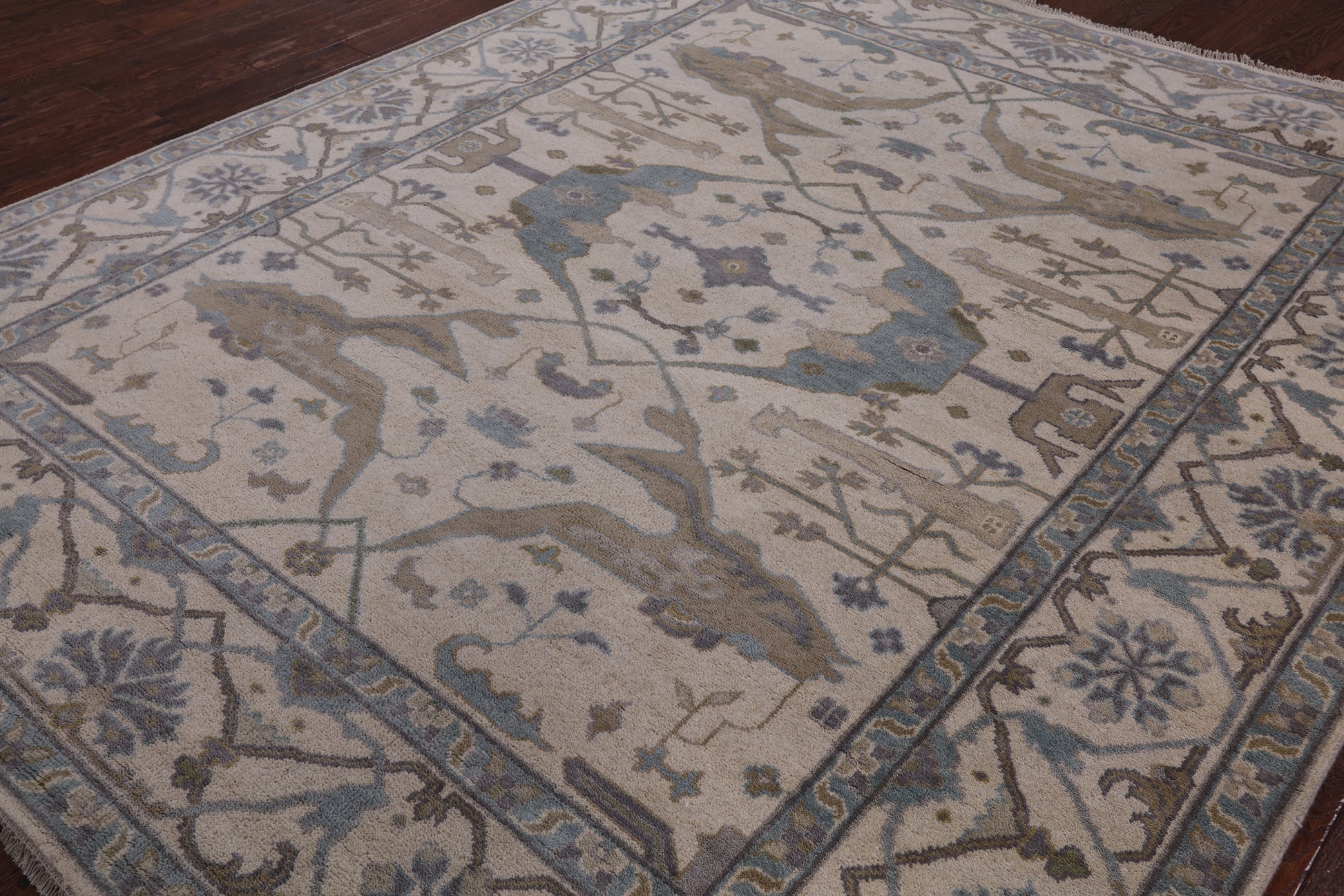 Ivory Turkish Oushak Handmade Wool Area Rug - 8' 2" X 9' 8" - Golden Nile