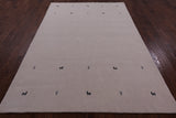 Ivory Persian Gabbeh Hand Knotted Wool Rug - 6' 0" X 9' 0" - Golden Nile