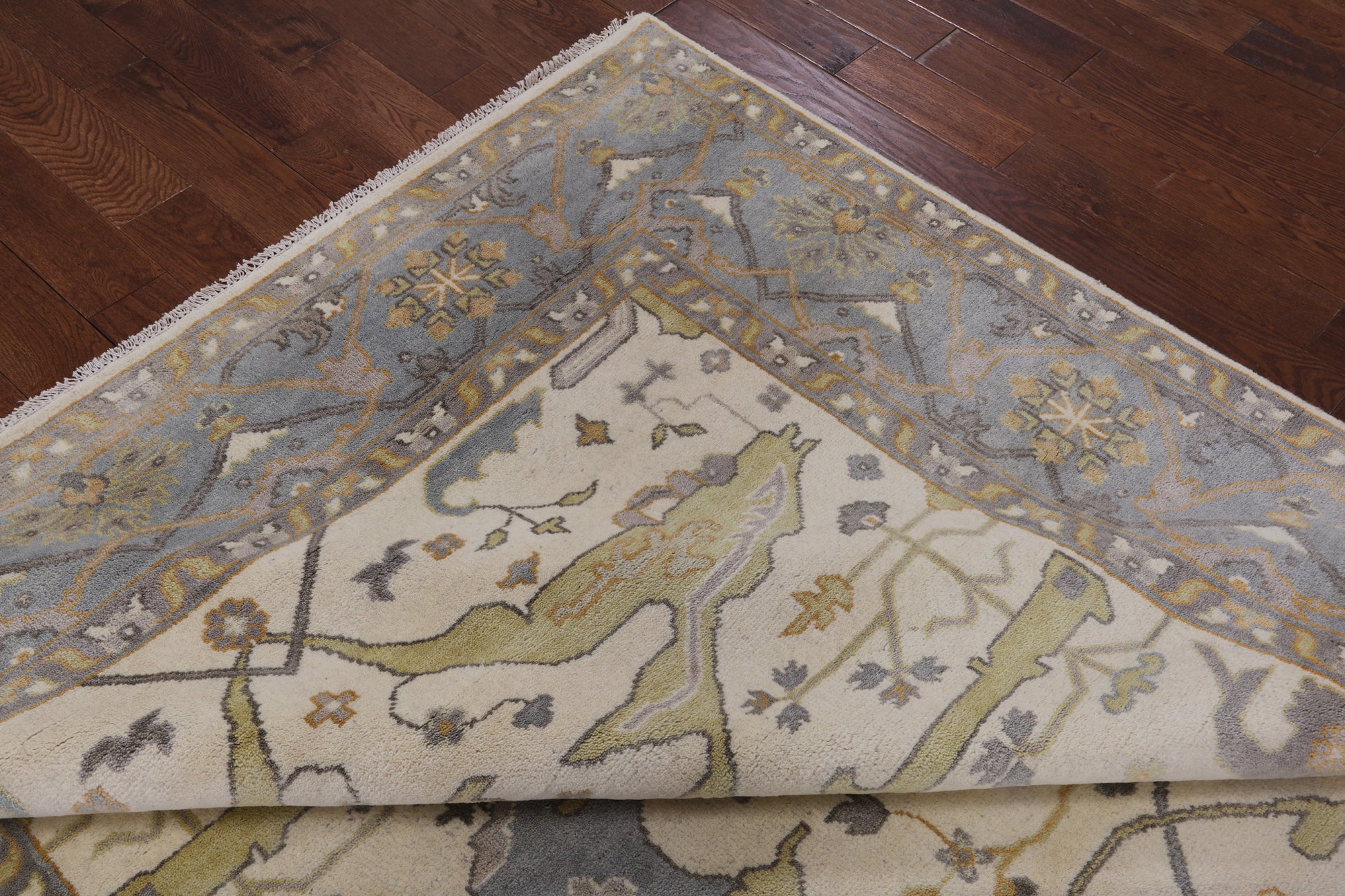 Ivory Turkish Oushak Hand Knotted Wool Area Rug - 8' 0" X 9' 9" - Golden Nile