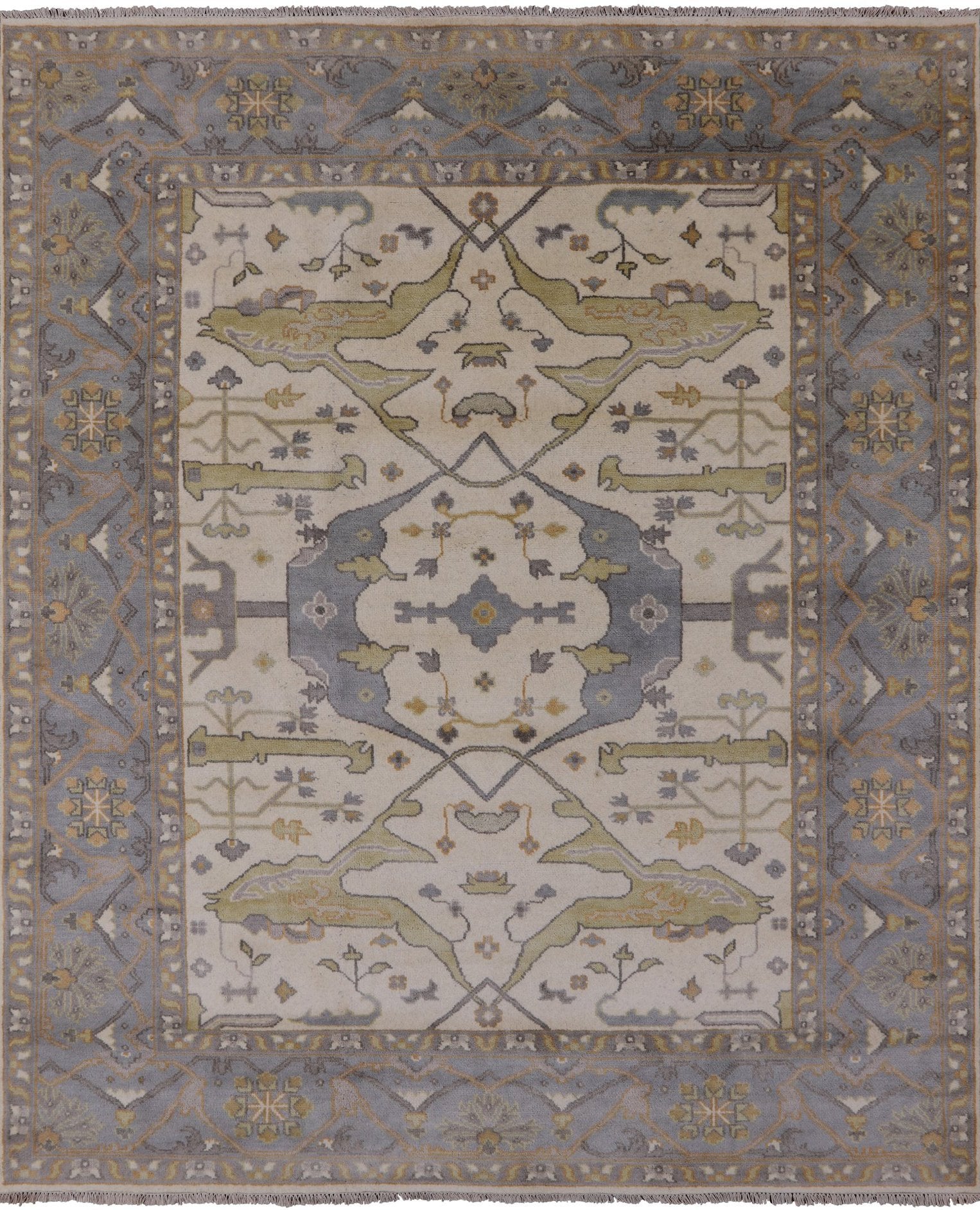 Ivory Turkish Oushak Hand Knotted Wool Area Rug - 8' 0" X 9' 9" - Golden Nile