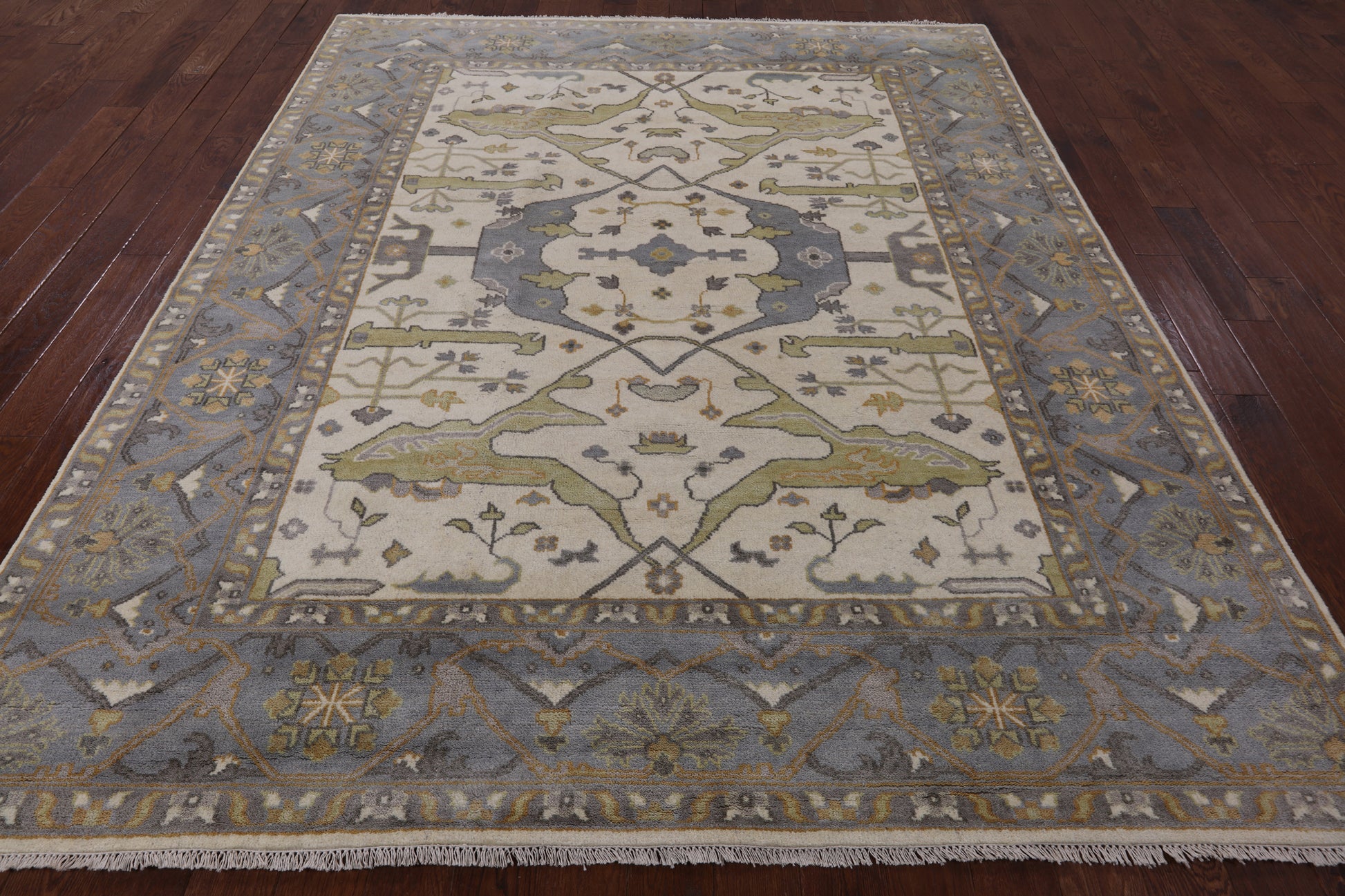 Ivory Turkish Oushak Hand Knotted Wool Area Rug - 8' 0" X 9' 9" - Golden Nile