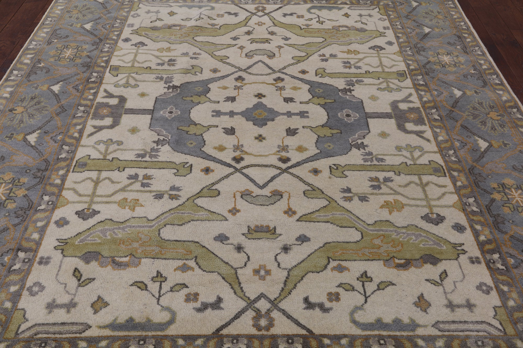 Ivory Turkish Oushak Hand Knotted Wool Area Rug - 8' 0" X 9' 9" - Golden Nile